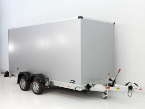 Vezeko Koffer-Absenkanhänger 167x400cm Höhe: 210cm 3,5t | Silber-Neu
