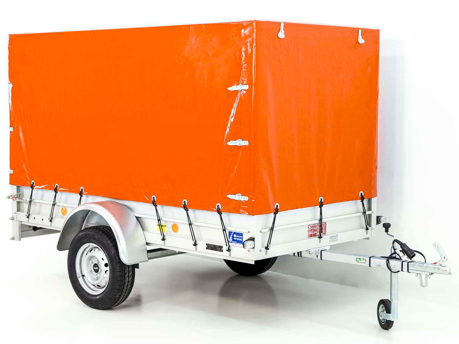 Anhänger mit Plane 125x250cm 750kg | Typ U4 | Hochplane 140 cm Profi | Orange-Neu