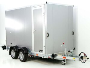 Vezeko Koffer-Absenkanhänger 157x344cm Höhe: 210cm 2,7t | Tür | E-Pumpe | Silber-Neu