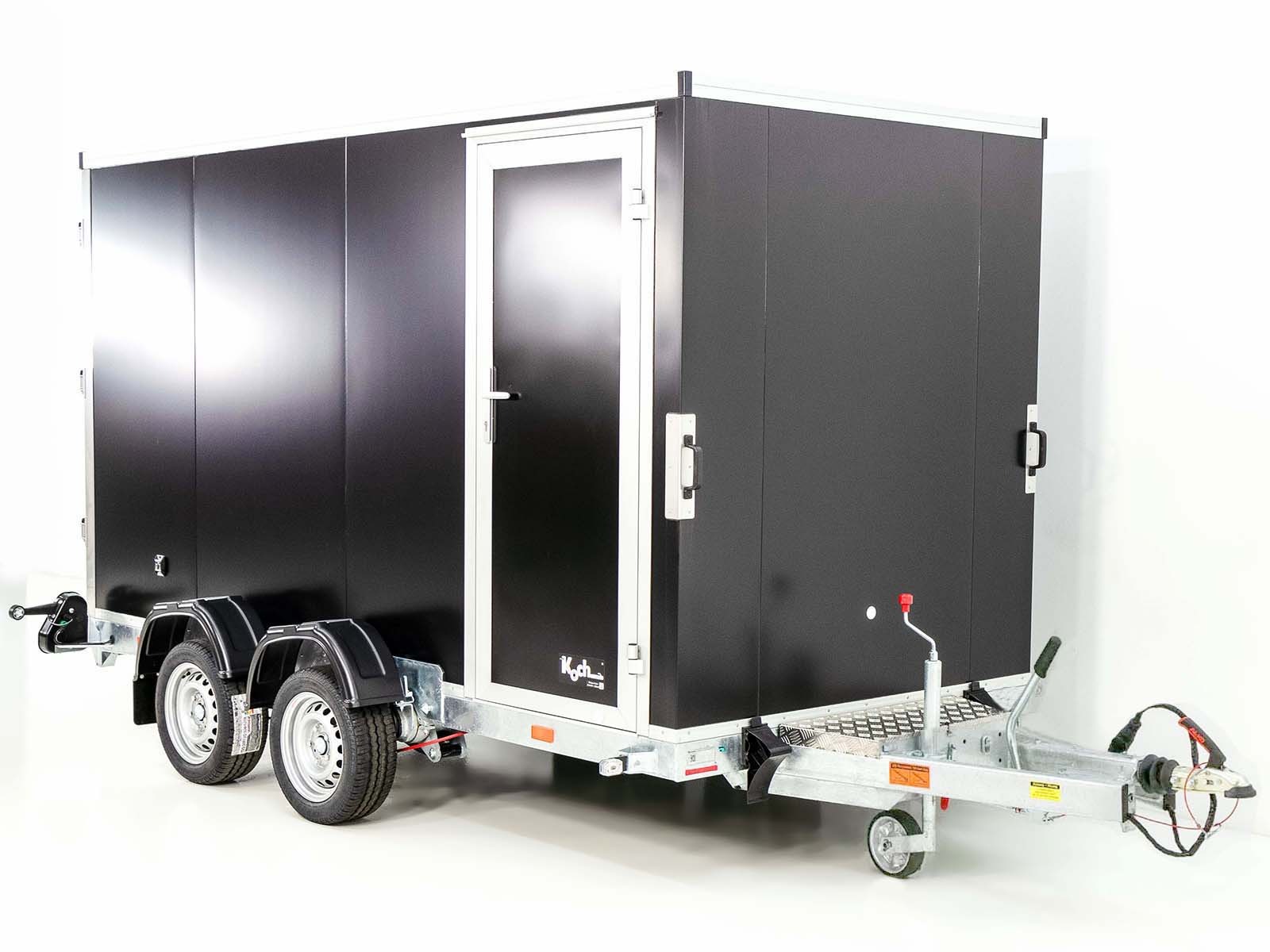 Vezeko Koffer-Absenkanhänger 157x344cm Höhe: 190cm 2,7t | Tür | E-Pumpe | Schwarz-Neu