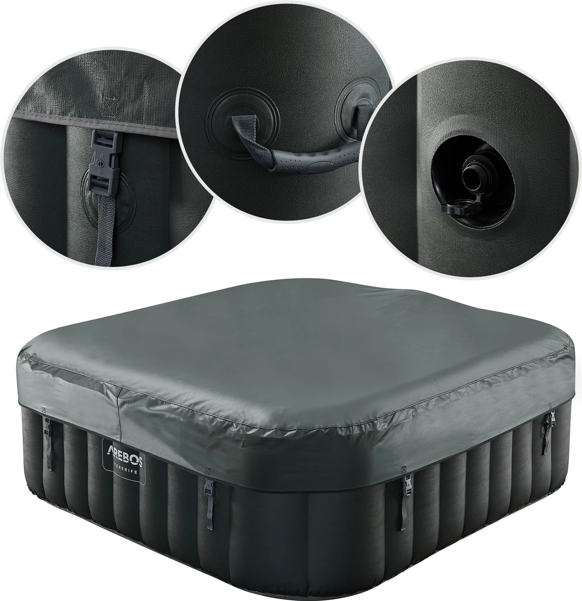 AREBOS Whirlpool 2400W | Aufblasbarer 185x185 910 L | 6 Personen | LED & 130 Düsen – Bild 10