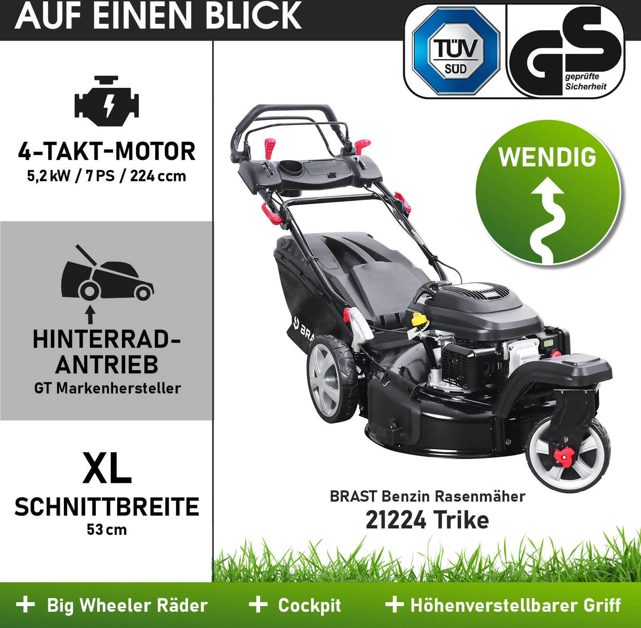BRAST Benzin Rasenmäher 21224 Trike – Bild 7