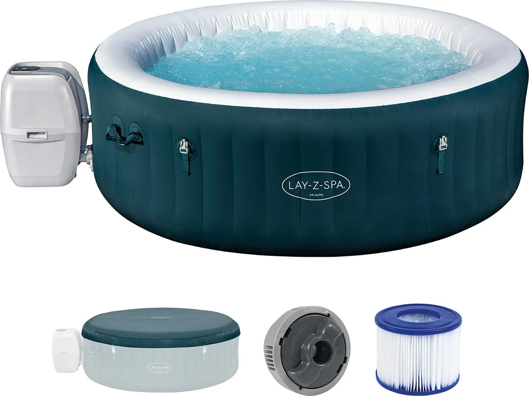 Bestway® LAY-Z-SPA® Energiespar-Whirlpool Miami AirJet™ für 6 Personen Ø 196 x 66 cm, Dunkelgrün – Bild 4