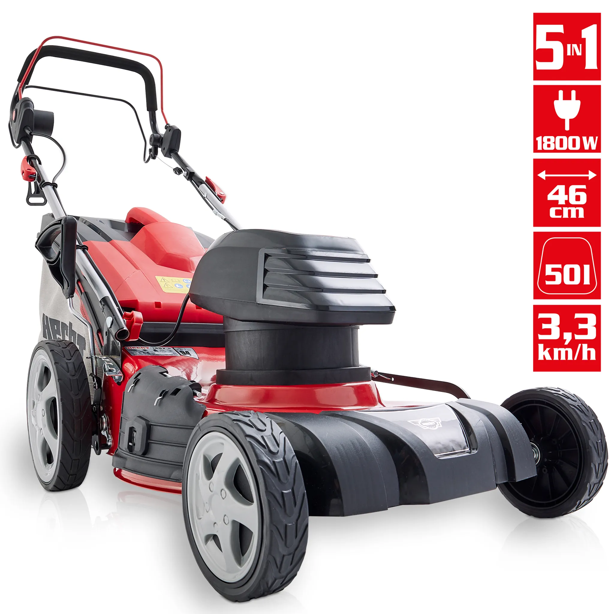 HECHT Rasenmäher Elektro mit Antrieb 1802 S | 46 cm Schnittbreite | 1800 W | 5in1 | Mulcher | 50 L Fangkorb | 3,3 km/h – Bild 3