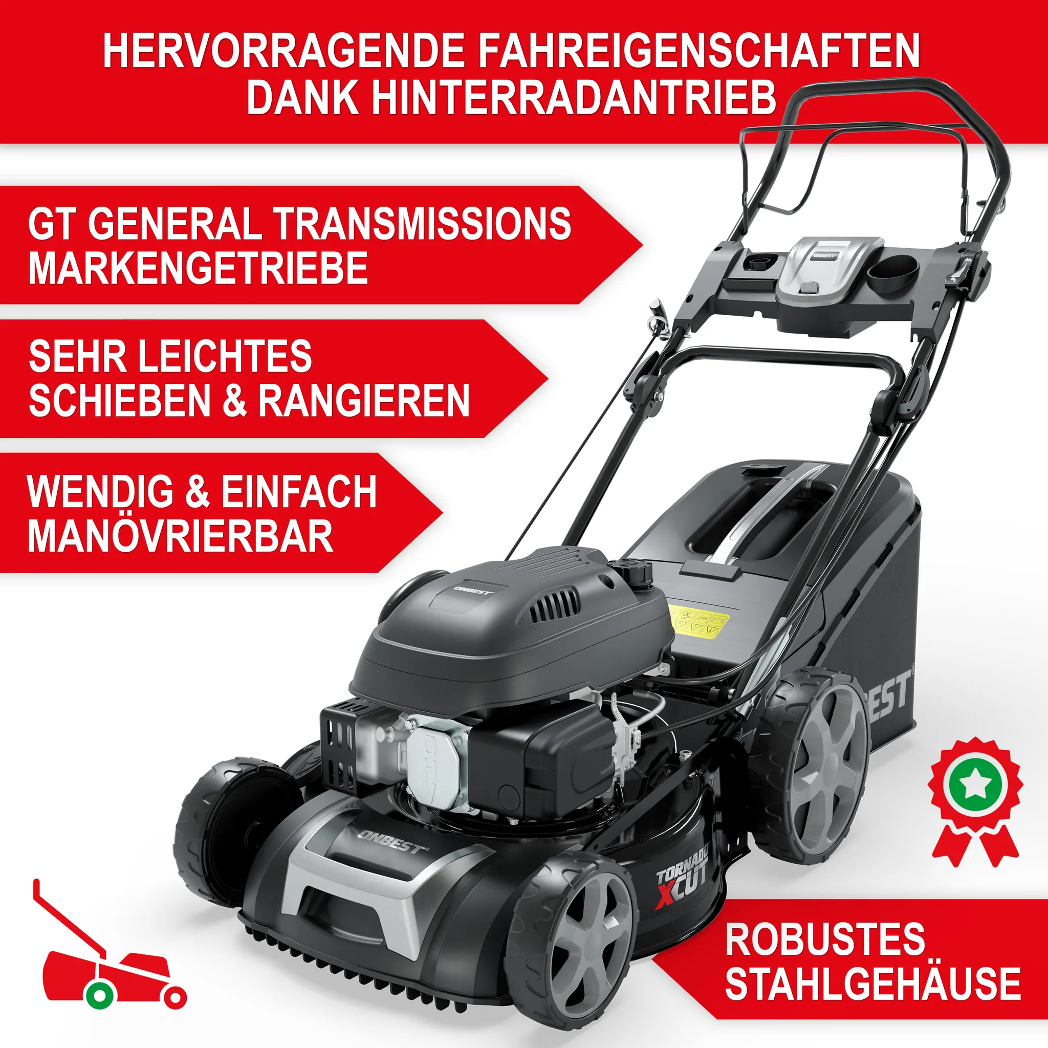 ONBEST TXC-3646 Rasenmäher Benzin | mit Antrieb | 46 cm Schnittbreite | 4,9 PS | Doppelmesser mit Sograd – Bild 6