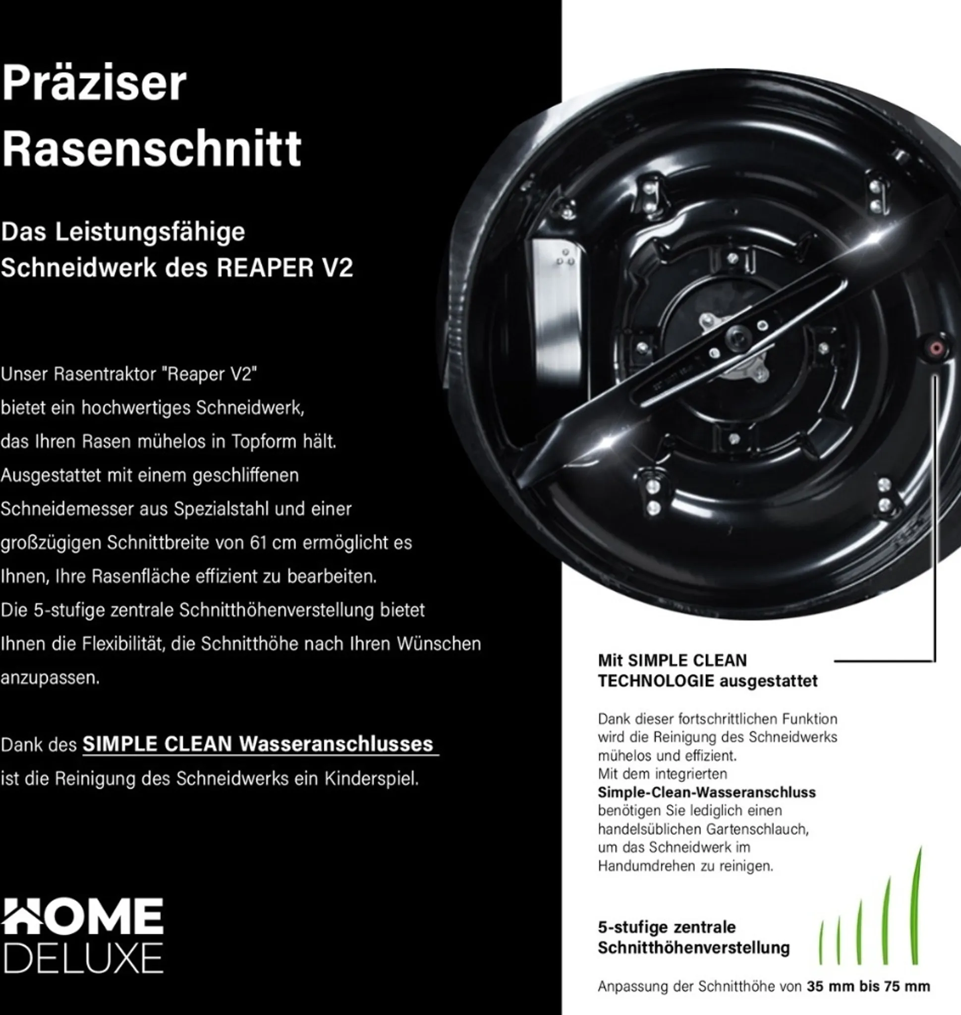 HOME DELUXE - Benzin Aufsitzrasenmäher - Reaper Schwarz - Motor Leistung 4,5 kW (6,5 PS) - 150 Liter Auffangkorb - 61 cm Schnittbreite und höhenverstellbar - Inkl. kompl. Zubehör – Bild 4
