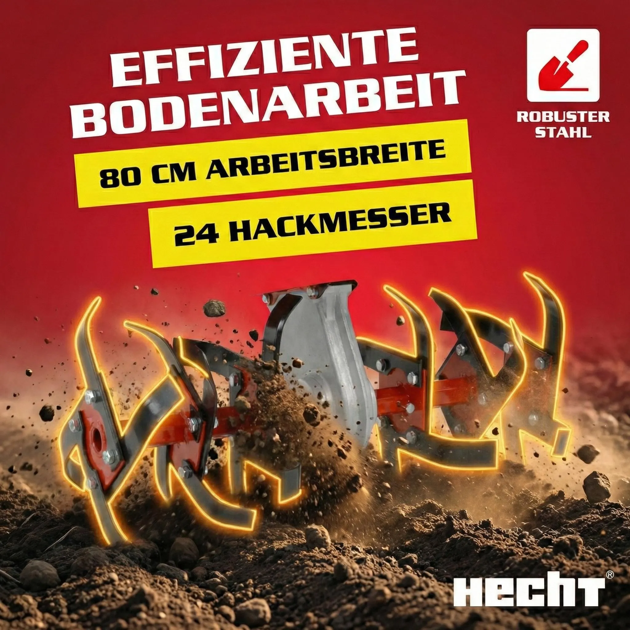 HECHT 796 Motorhacke Benzin | 80 cm Arbeitsbreite | 30 cm Arbeitstiefe | 6,12 PS | 208 cm³ | 24 Messer – Bild 4