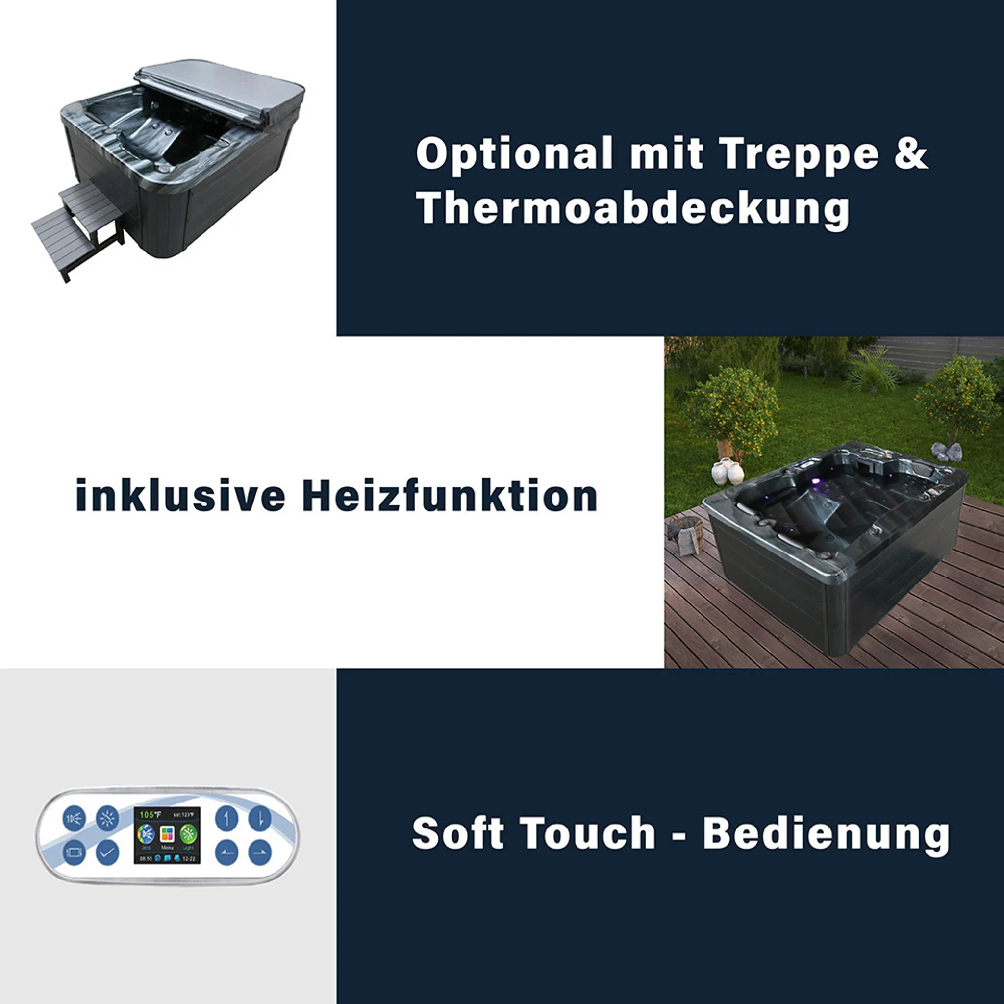 HOME DELUXE - Outdoor Whirlpool Black MARBLE inkl. Treppe und Thermoabdeckung – Bild 10