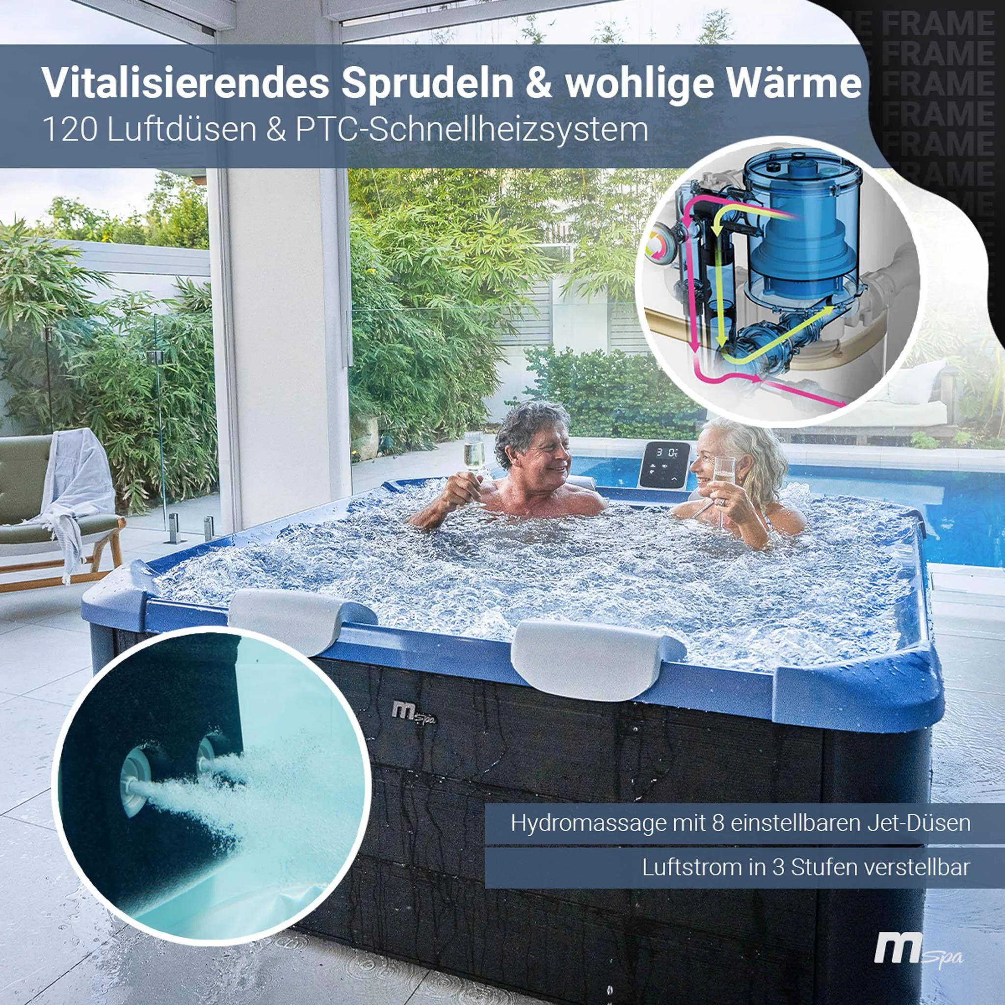 Miweba MSpa Whirlpool Frame Oslo | für 6 Personen - App Steuerung - Outdoor Pool - UVC-Reinigung - OLED Touchdisplay - mit Starterset - Sapphire – Bild 6