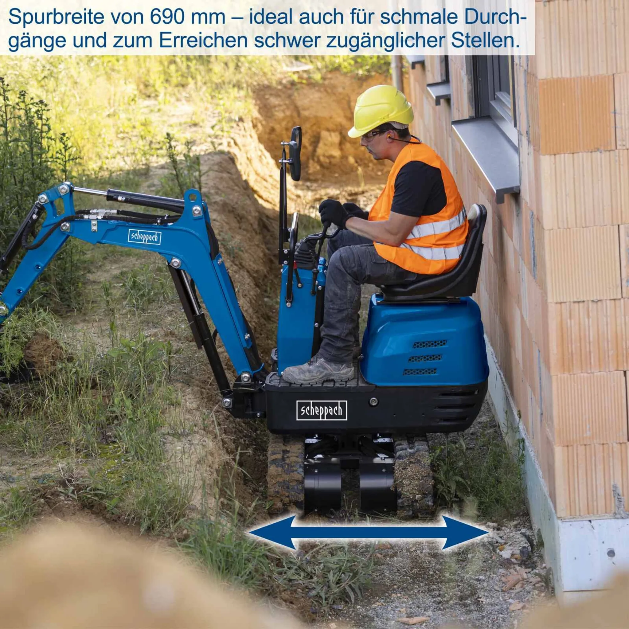 Benzin Mini-Bagger EXC815 Scheppach - 8,5PS | Grabtiefe 1200mm | Grabweite 2330mm | 690mm Spurbreite | Kettenantrieb E-Start Schaufel & Planierschild – Bild 5