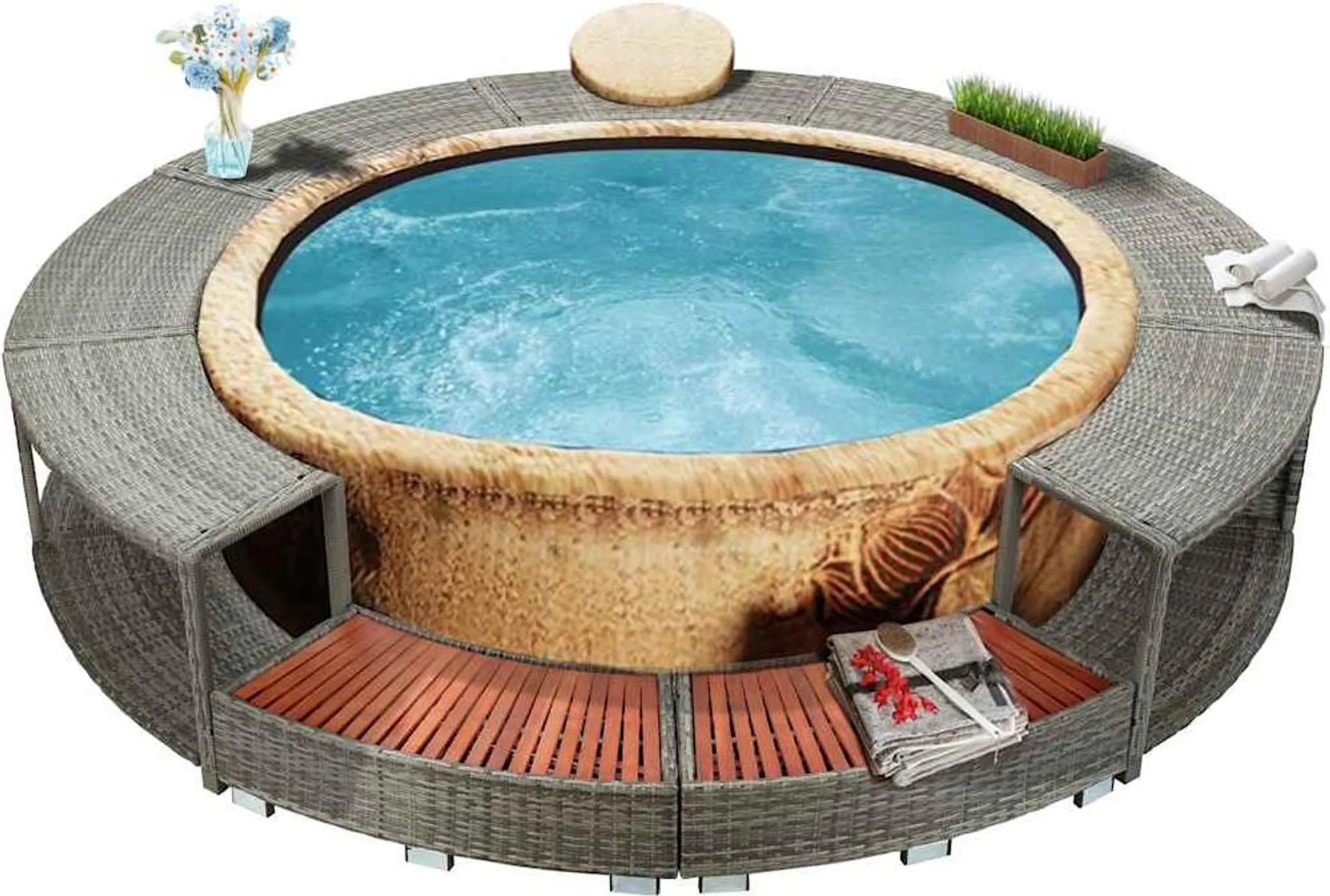 vidaXL Whirlpool-Umrandung Grau Poly Rattan – Bild 2