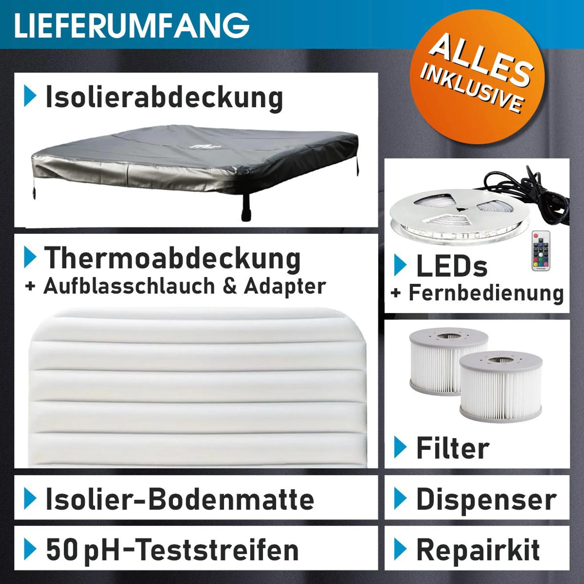 BRAST Whirlpool MSpa Oslo Plus XXL mit Fester Außenwand | LED-Beleuchtung 20 einstellbare Farben für 6 Personen | 180x180x65cm | 140 Massagedüsen | Ganzjähriger Einsatz Winterfest | In & Outdoor Pool – Bild 10