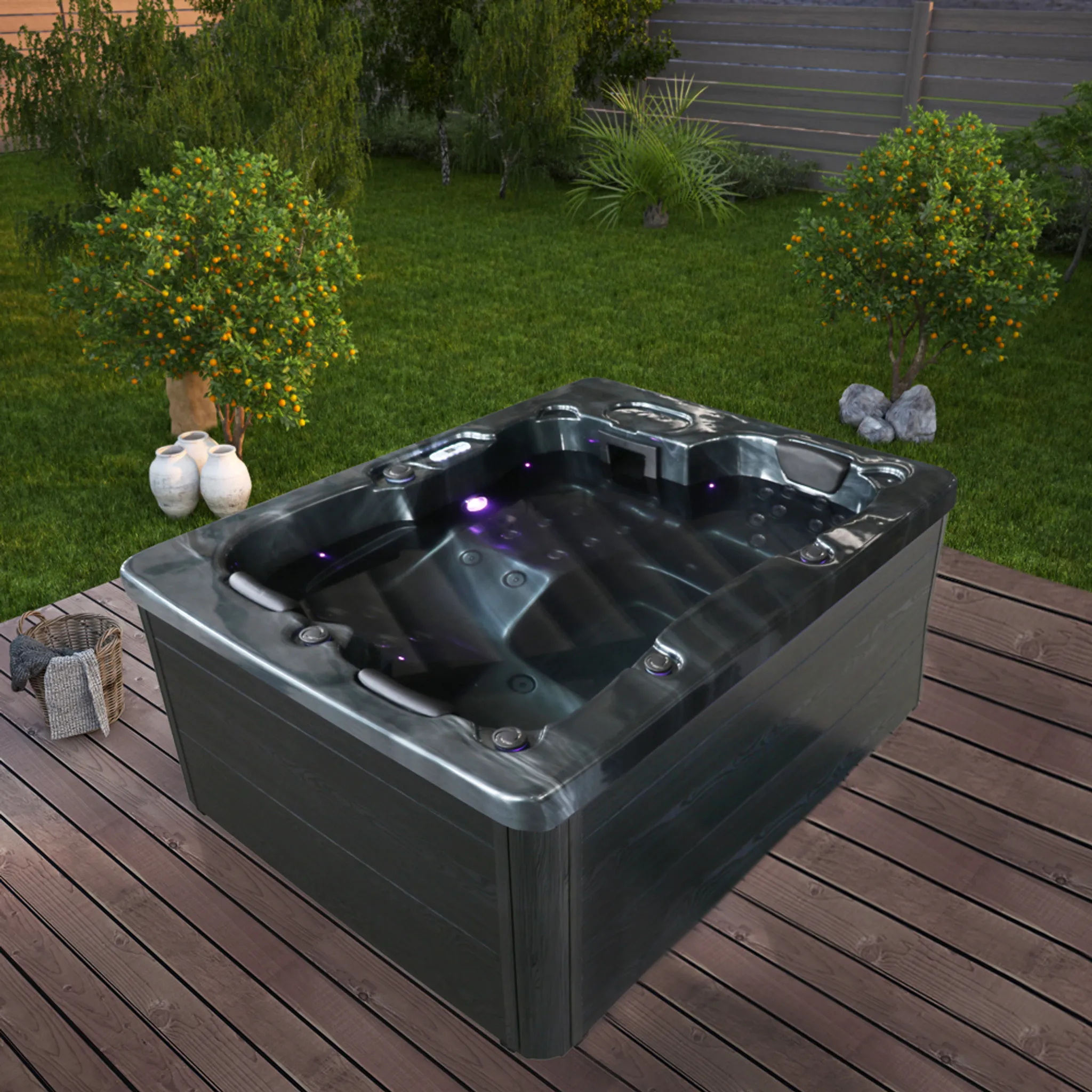 HOME DELUXE - Outdoor Whirlpool - BLACK MARBLE PURE - Maße 210 x 160 x 85 cm - Inkl. Heizung, 27 Massagedüsen und 9 Lichtquellen I Außen Whirlpool Spa für 3 Personen – Bild 2