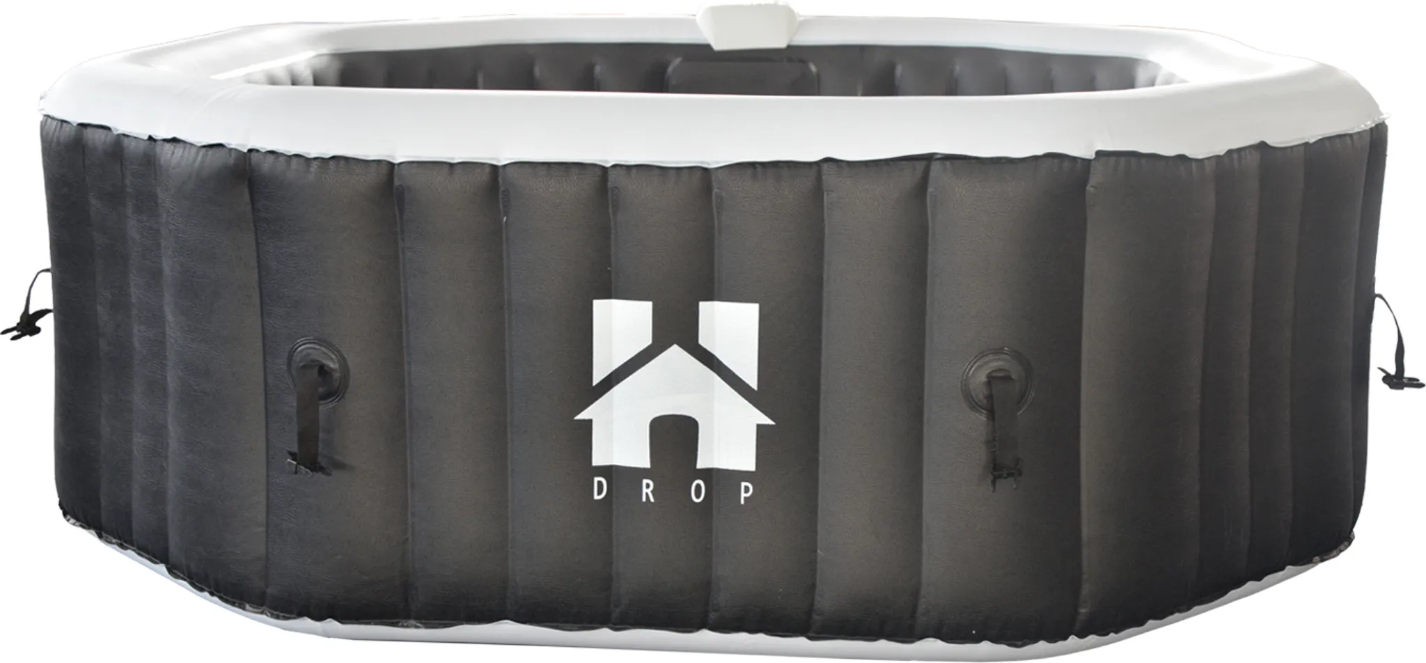 HOME DELUXE - Outdoor Whirlpool - Drop + Kissen, Getränkehalter und Sonnendach - Farbe: Schwarz, ⌀ 185 cm, 130 Luftdüsen - inkl. Abdeckung, Reparaturset, Filterset I Außen Whirlpool Spa für 6 Personen
