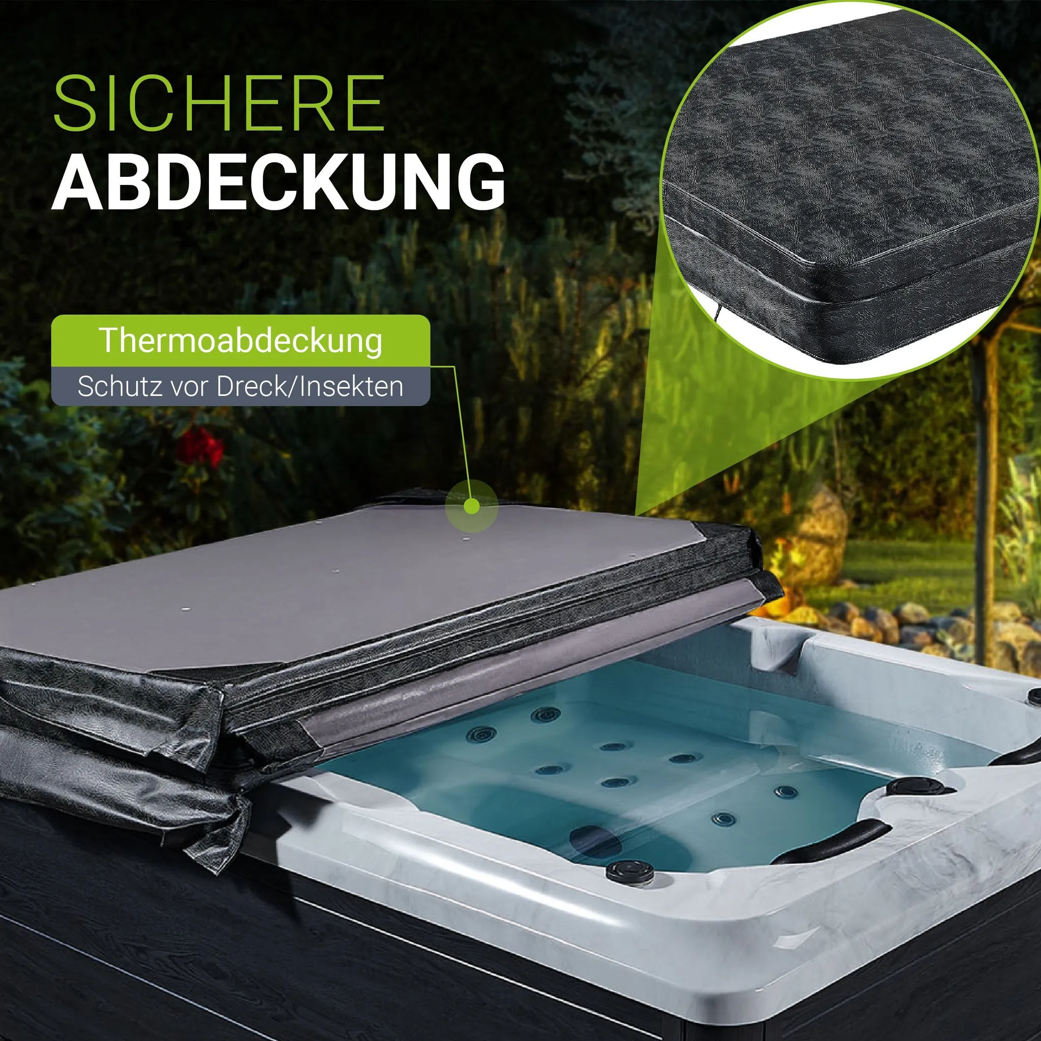 Artsauna Outdoor Whirlpool Oasis - Spa mit Massagedüsen, LED-Beleuchtung, 2 Filter, Abdeckung, Pumpe - Whirlpool winterfest & beheizbar – Bild 6