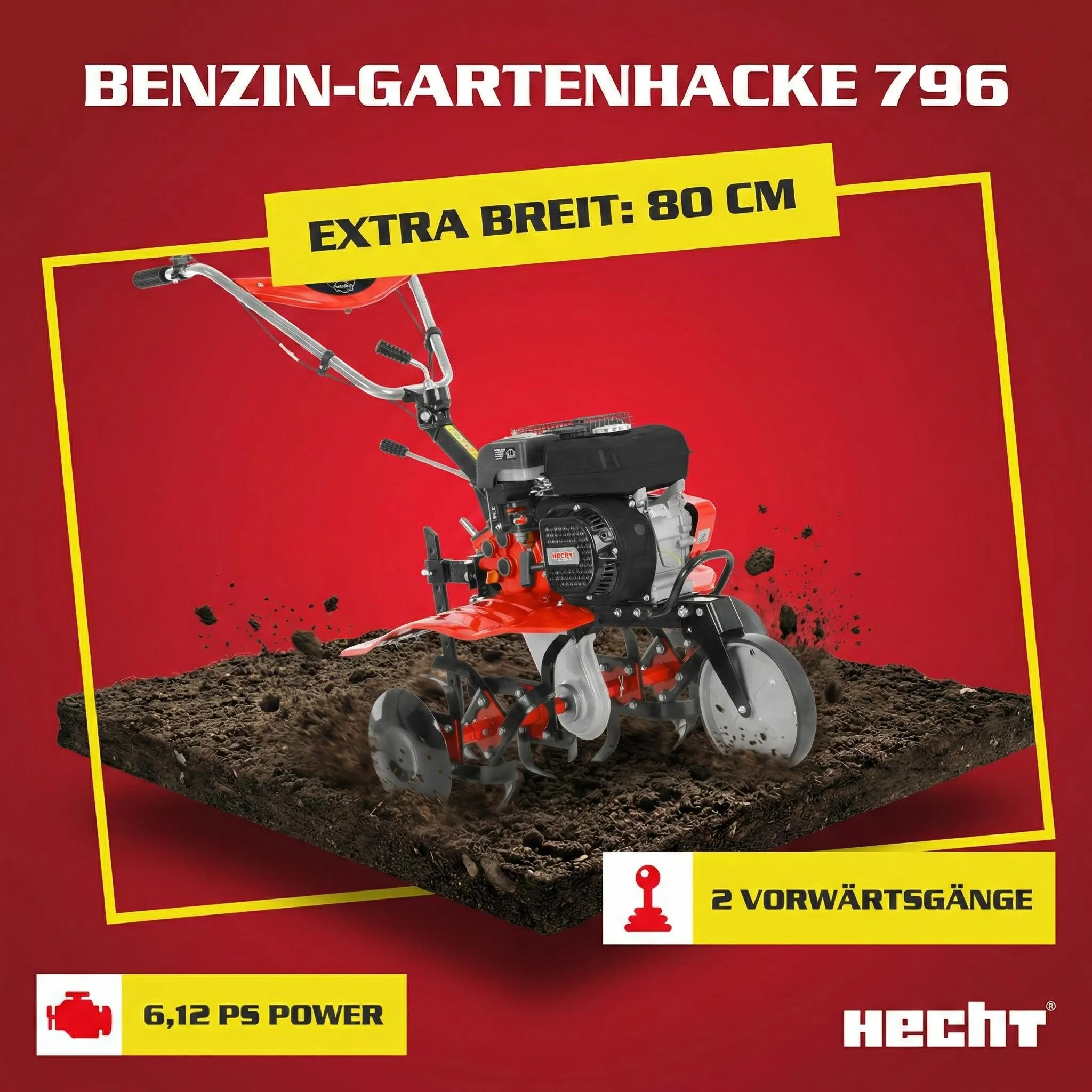 HECHT 796 Motorhacke Benzin | 80 cm Arbeitsbreite | 30 cm Arbeitstiefe | 6,12 PS | 208 cm³ | 24 Messer – Bild 5