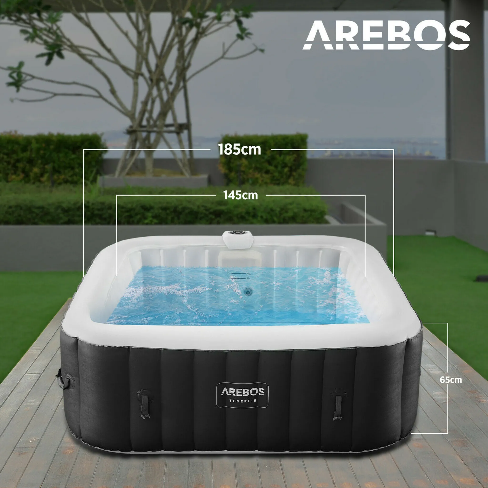 AREBOS Spa Whirlpool 6 Personen | 185x185 cm, 130 Düsen, LED & Bubble Massage – Bild 6