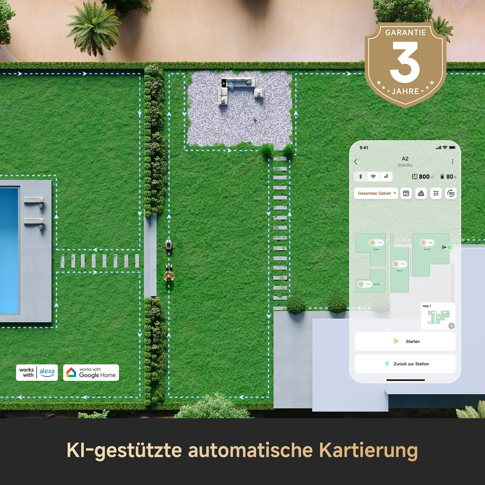 DREAME Mähroboter A2,Auto-Begrenzungseinrichtung,Dual-Fusion-Kartierung,OmniSense™ 2.0-Hindernisvermeidung,EdgeMaster™-Schneidsystem,Smart-App, Silber – Bild 4