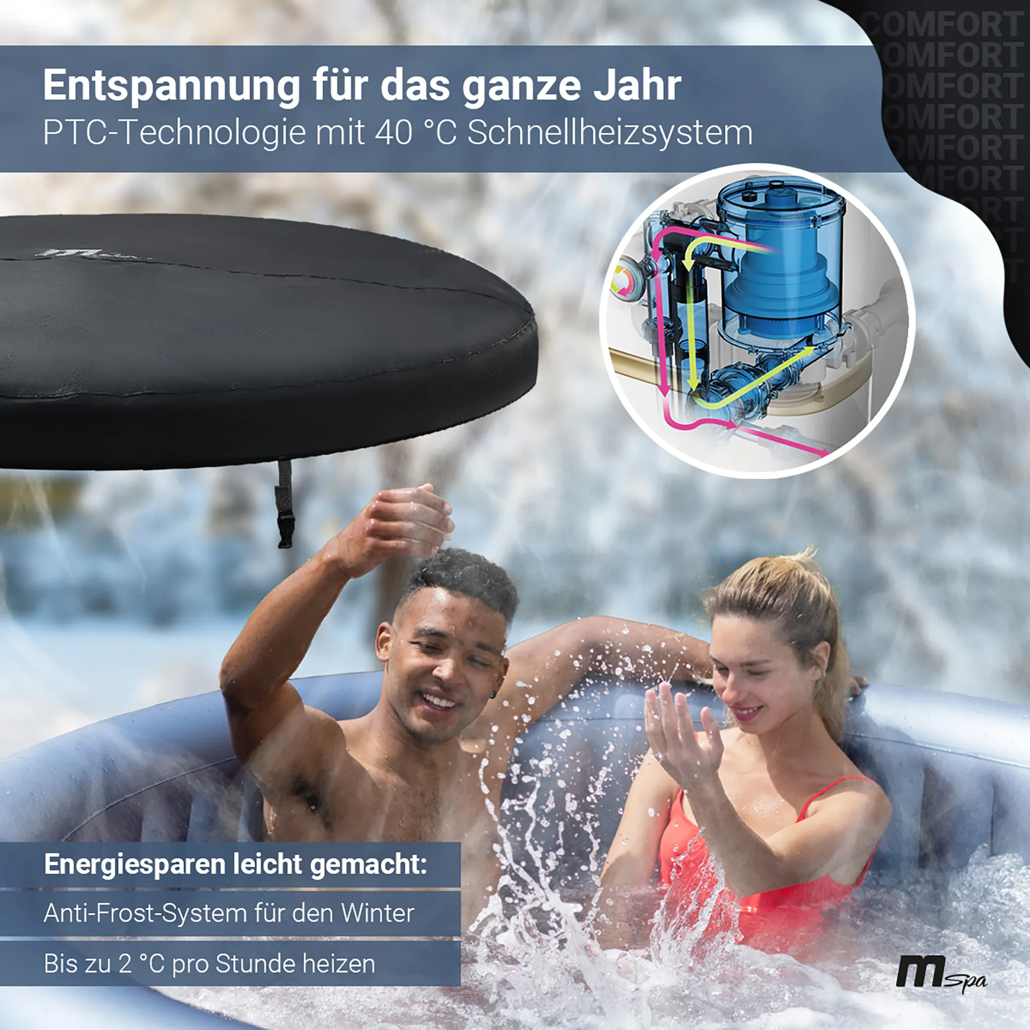 MSpa Whirlpool Comfort Bergen | 6 Personen Pool - In- & Outdoor Spa - 138 Massagedüsen - Fernbedienung - Aufblasfunktion per Tastendruck - 204x204 cm – Bild 8