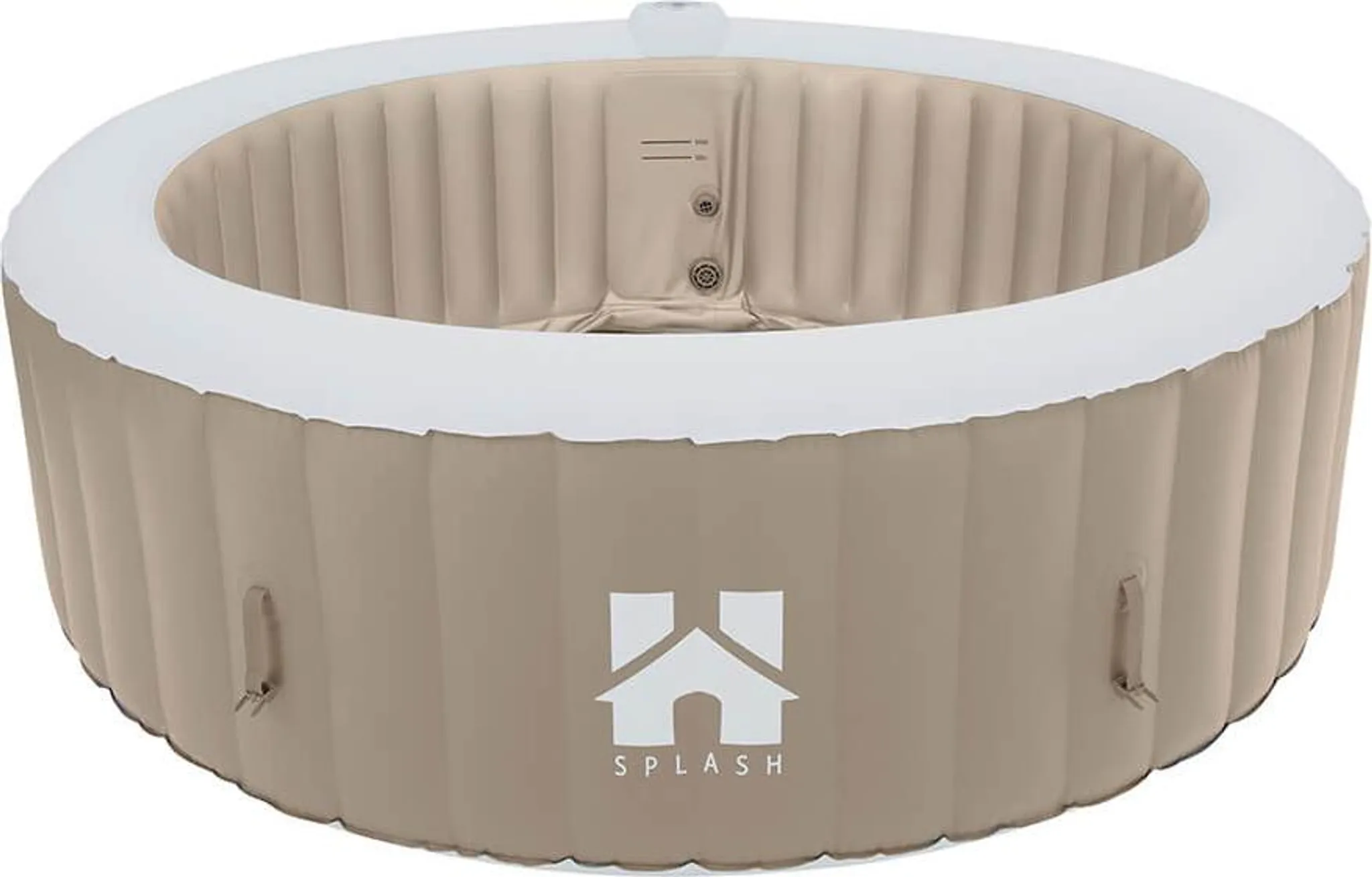 HOME DELUXE - Outdoor Whirlpool - SPLASH + Kissen, Getränkehalter und Sonnendach - Farbe: Beige - ⌀ 208 cm, 130 Luftdüsen - inkl. Abdeckung, Reparaturset, Filterset I Außen Spa für 6 Personen