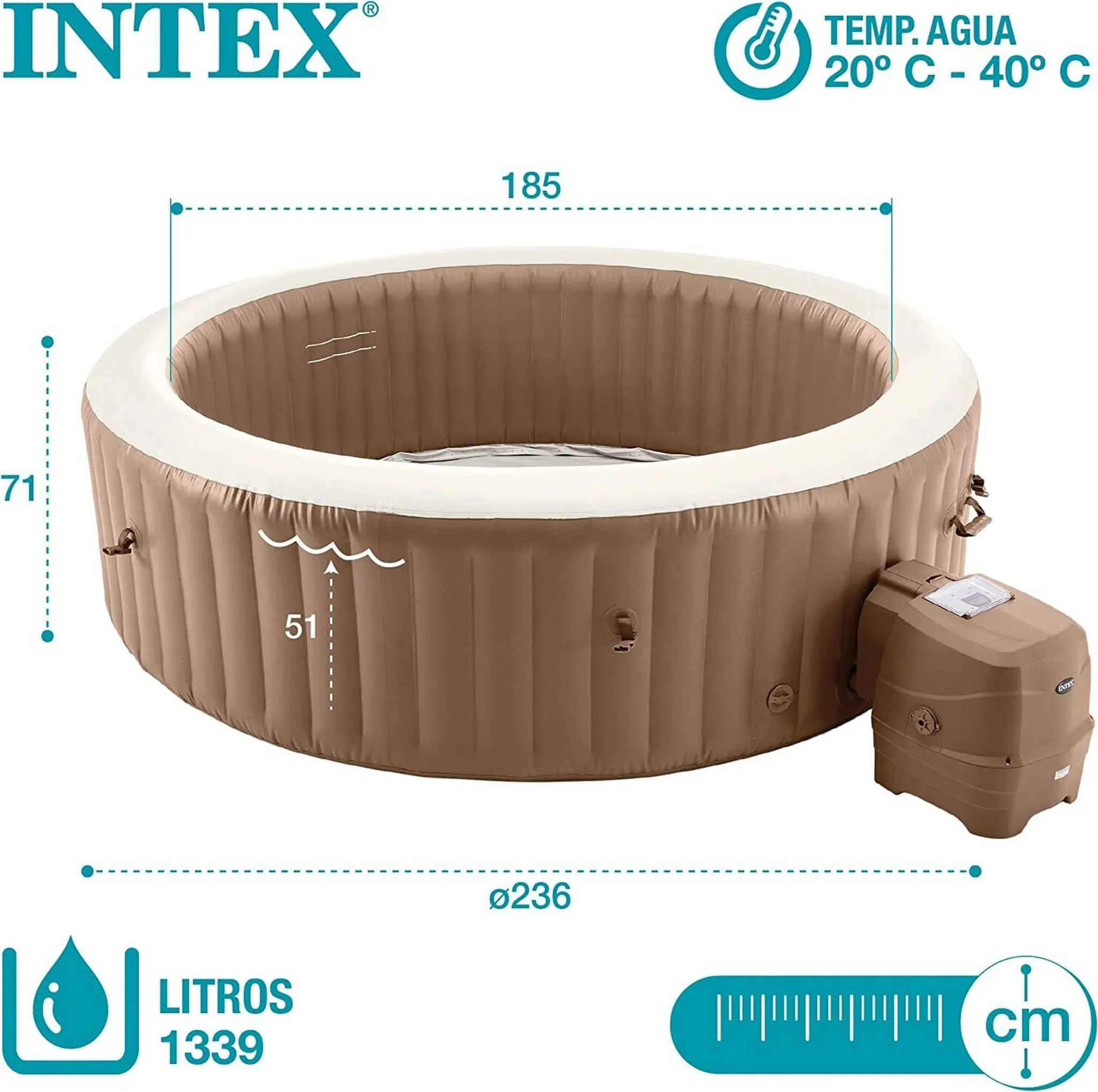 INTEX 28412 PureSPA Bubbla Massage Set Whirlpool 236/185cm Durchmesser x 71cm hoch für 8 Personen – Bild 3