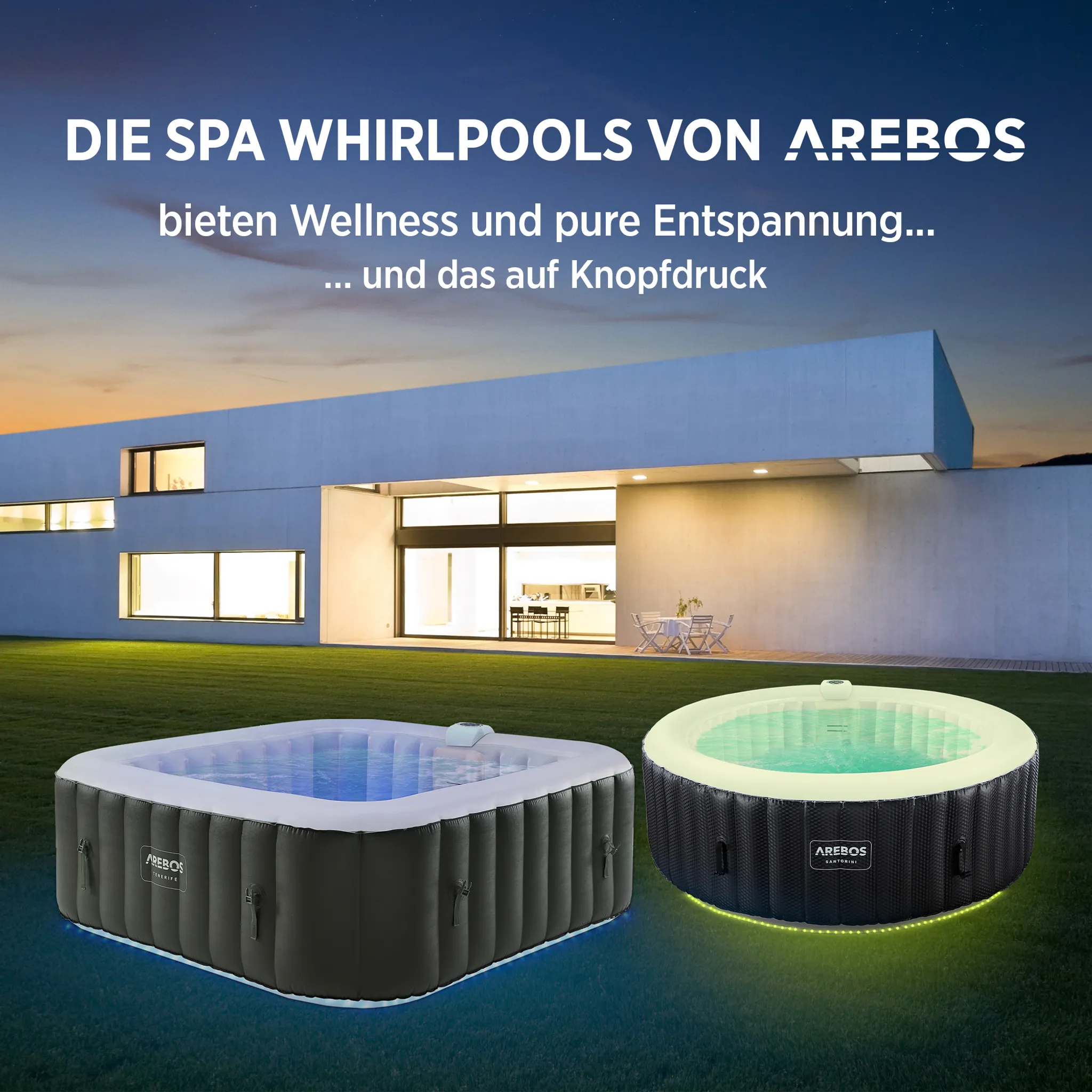 AREBOS Whirlpool 2400W | Aufblasbarer 185x185 910 L | 6 Personen | LED & 130 Düsen – Bild 3