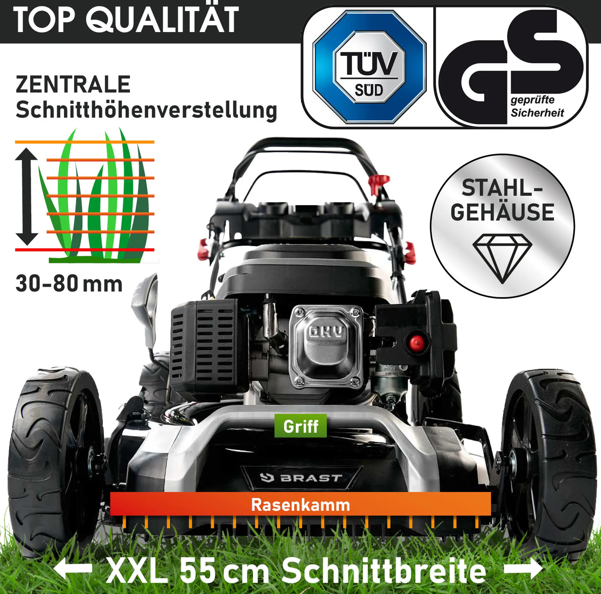 BRAST Benzin Rasenmäher 22224 SPEED inkl. Motoröl – Bild 6