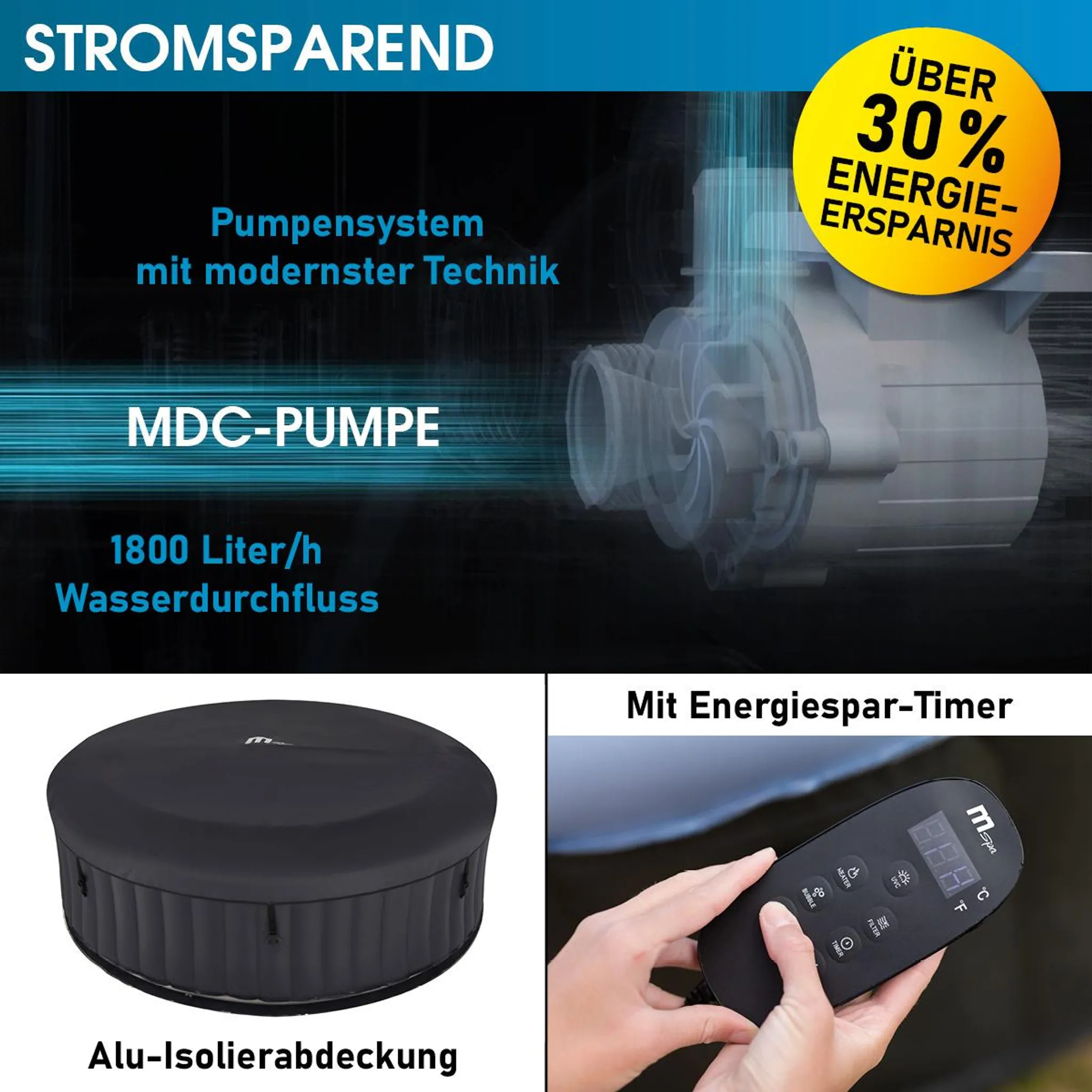 BRAST Whirlpool aufblasbar MSpa Bergen für 6 Personen | Ø204x70cm | In- Outdoor Pool | Ganzjähriger Einsatz | 138 Massagedüsen | Stromsparend inkl. Energiespar-Timer – Bild 9