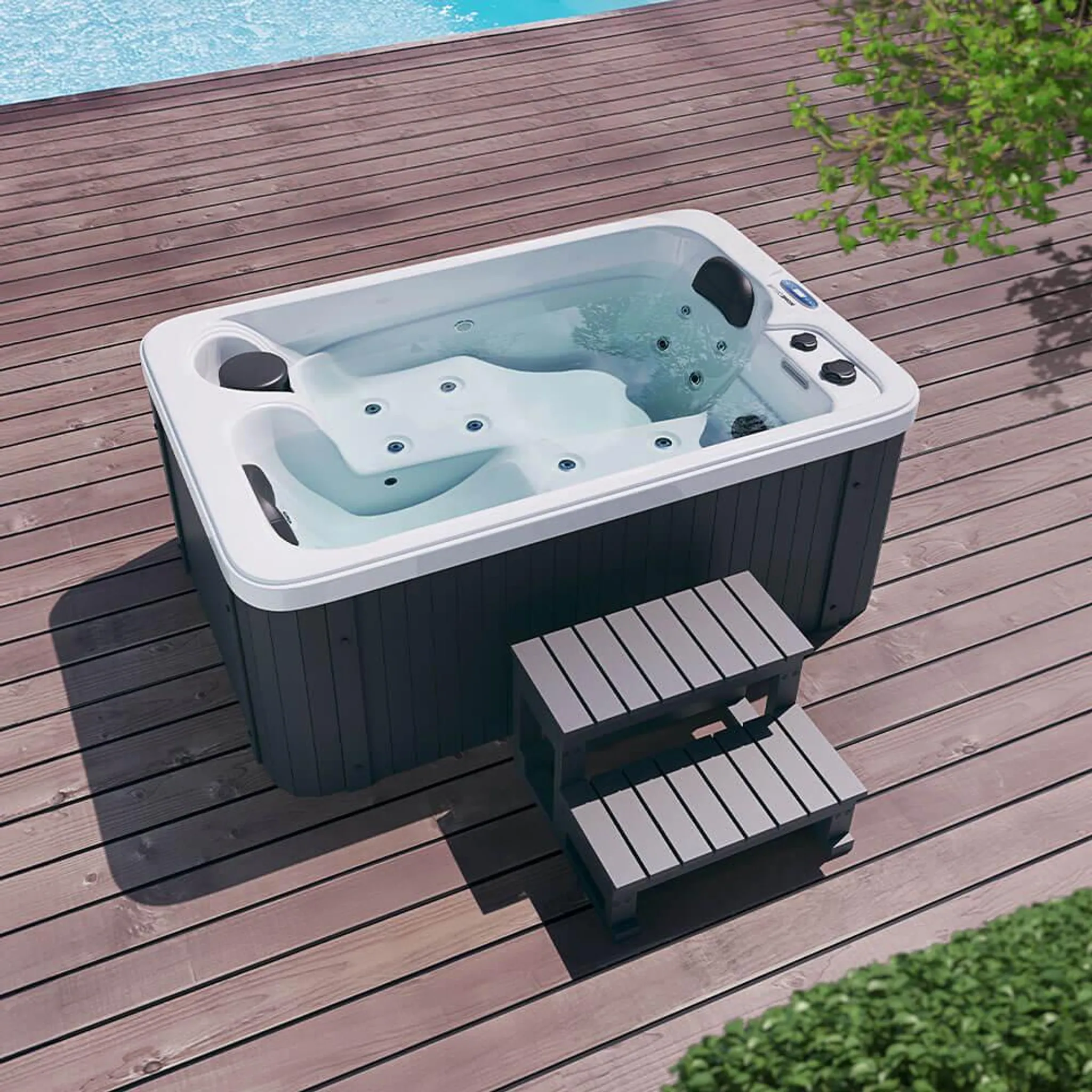 Home Deluxe - Outdoor Whirlpool HORIZON Plus - inkl..Treppe und Thermoabdeckung, ca. 115 x 175 x 70 cm, inkl. Heizung und Massage I Whirlpool Badewanne Outdoor Badewanne – Bild 2