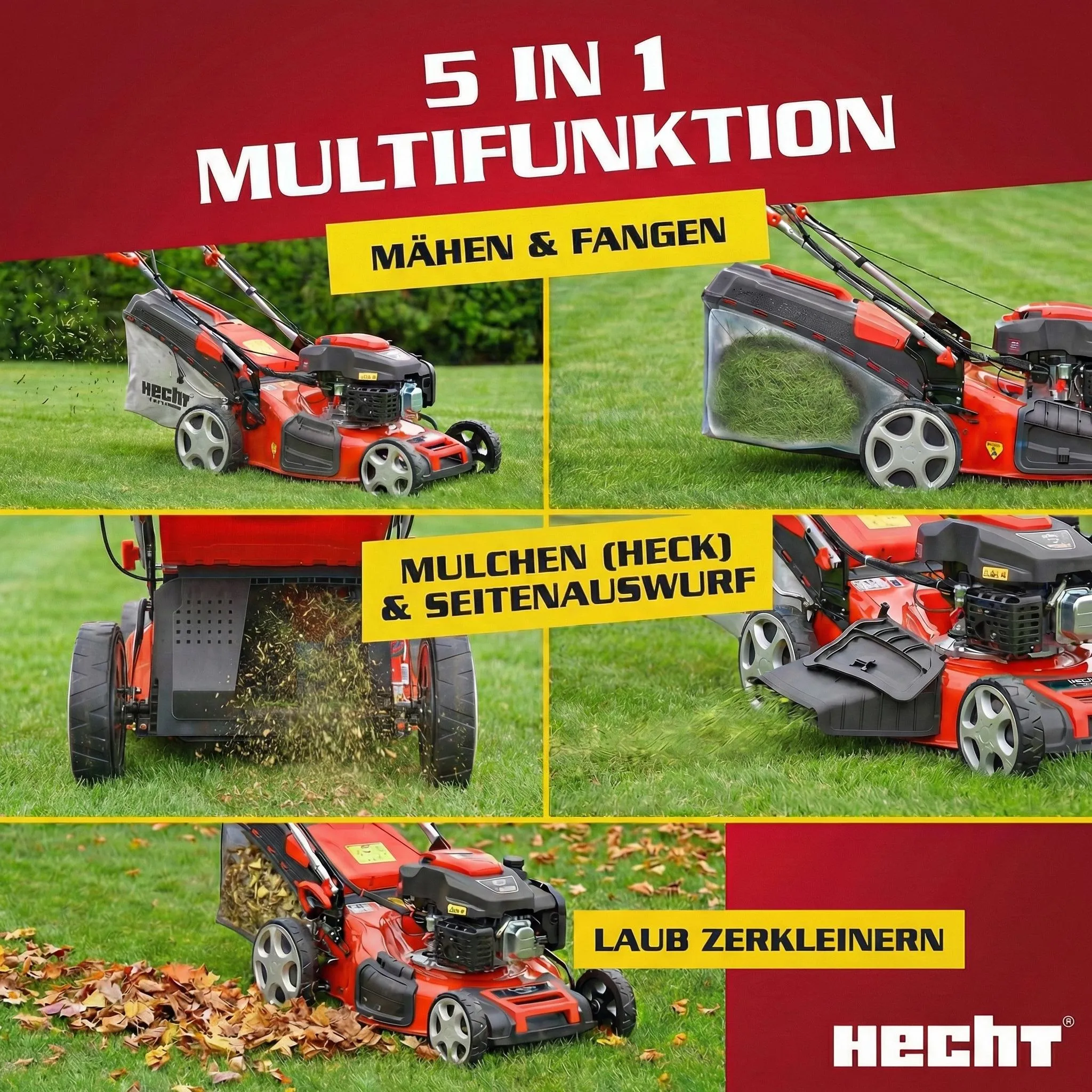 HECHT 551 SXE Rasenmäher Benzin mit Antrieb | 51 cm Schnittbreite | Elektrostart | 5in1 | 5,5 PS | Mulchkit – Bild 3