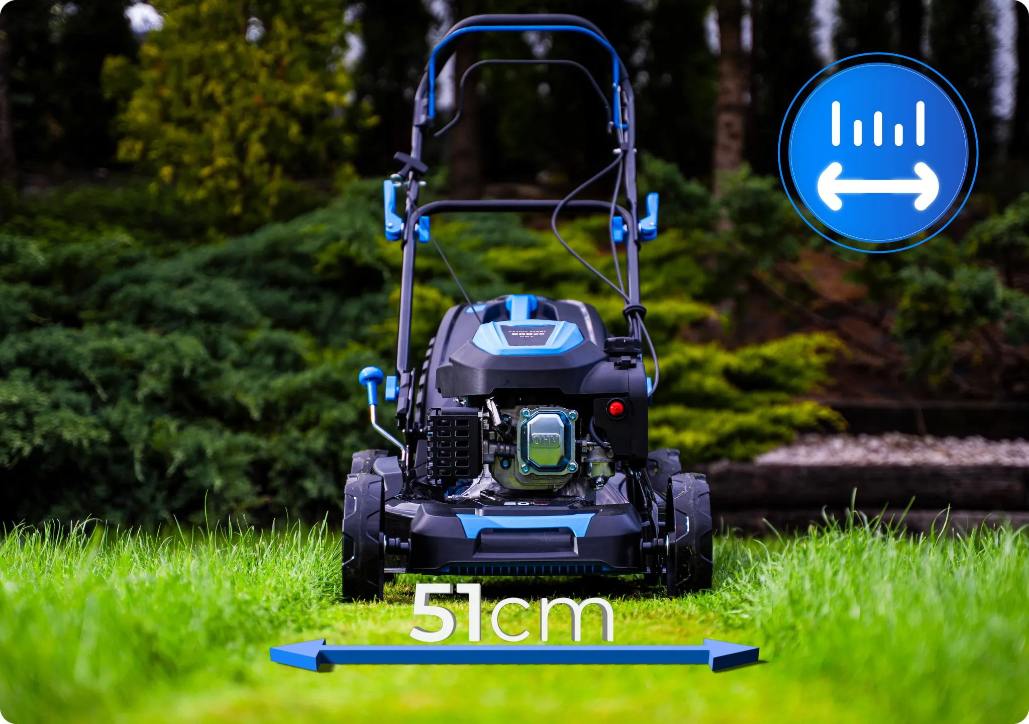 Hexwelt Benzin Rasenmäher mit Antrieb | Schnittbreite 51cm | Mulchfunktion | 60L | 3,8 kW Benzinmäher | 8 Stufen (25-75mm) | ultraleicht, kompakt | – Bild 9