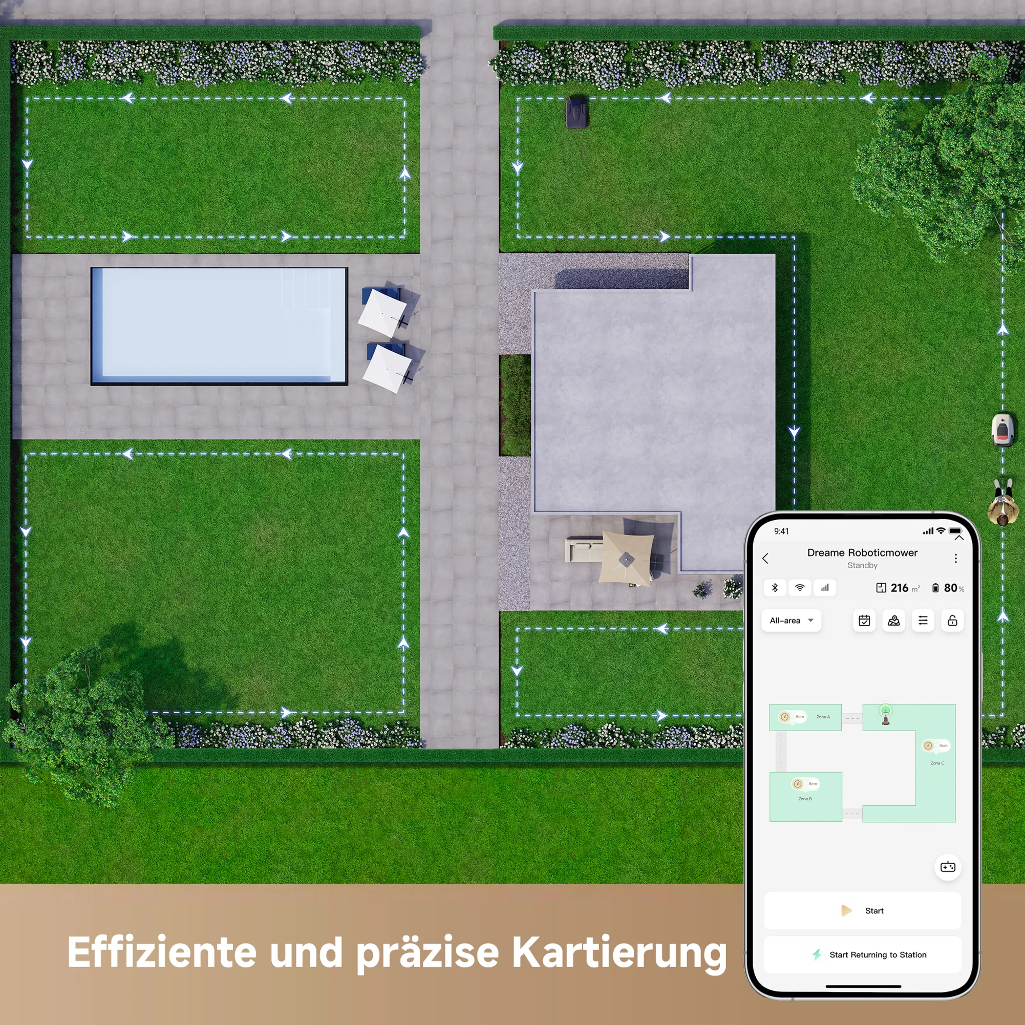 Dreame Intelligenter Mähroboter A1 Pro, Drahtloser Umfang Mähroboter, App-Steuerung, Intuitive Zonenverwaltung, Intelligente Hindernisvermeidung – Bild 7
