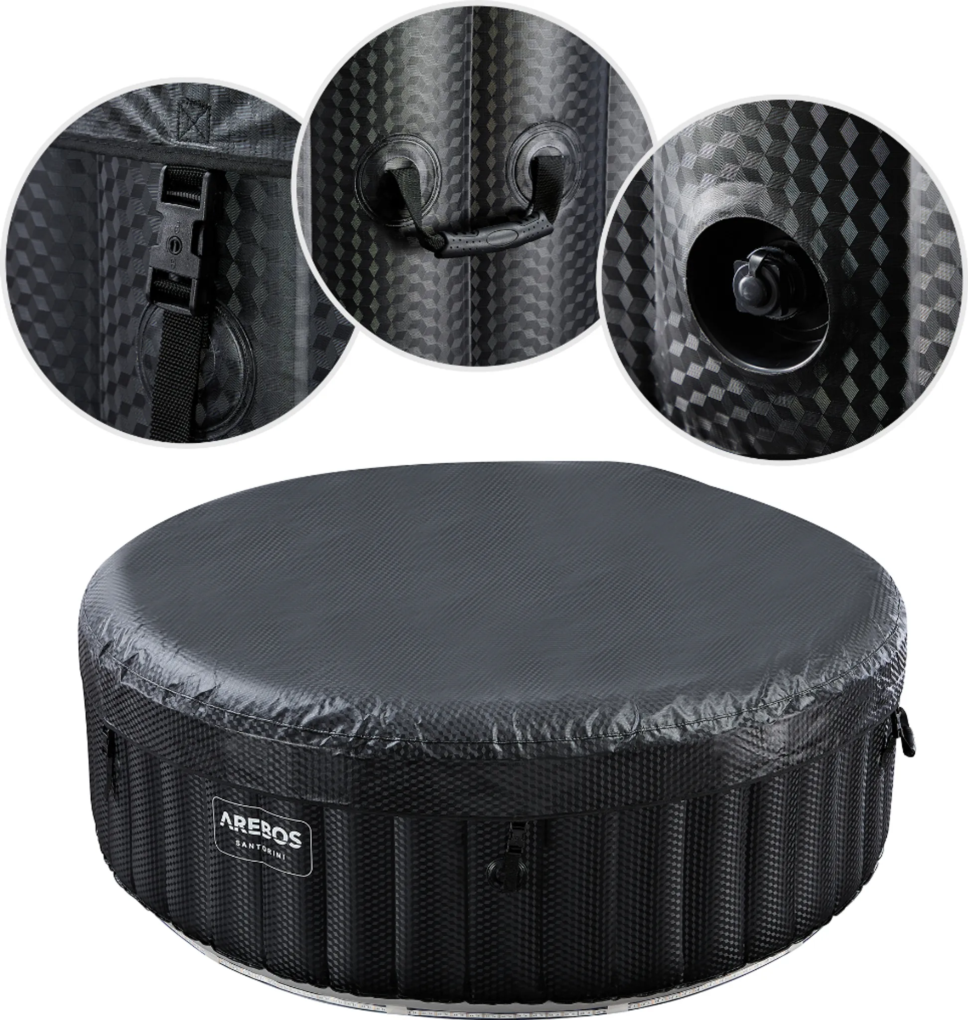 AREBOS Whirlpool, aufblasbar, 6 Pers., Ø 208 cm, 1000L, LED, 130 Düsen, Abdeckung – Bild 6