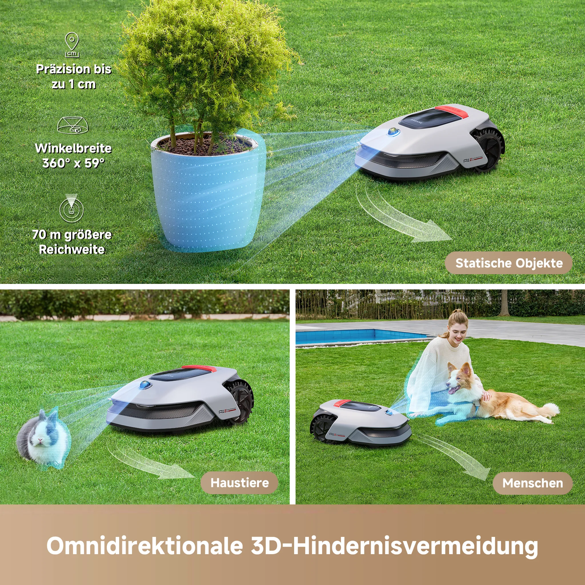 Dreame Intelligenter Mähroboter A1 Pro, Drahtloser Umfang Mähroboter, App-Steuerung, Intuitive Zonenverwaltung, Intelligente Hindernisvermeidung – Bild 4