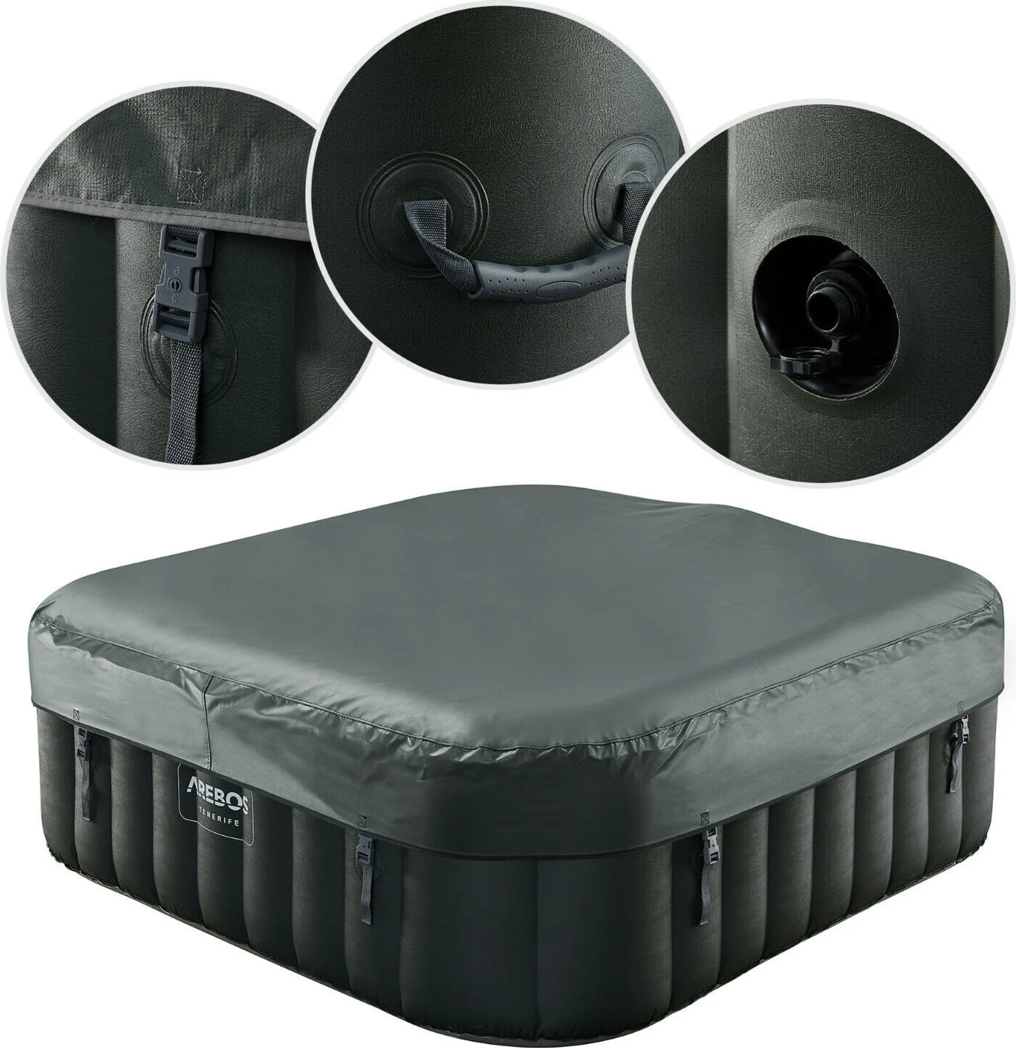 AREBOS Spa Whirlpool 6 Personen | 185x185 cm, 130 Düsen, LED & Bubble Massage – Bild 8