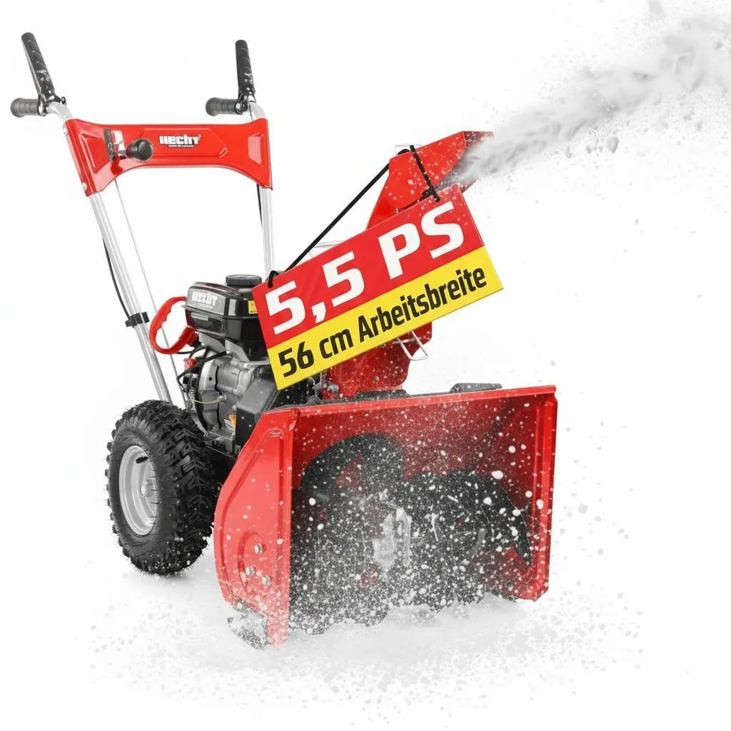 HECHT Schneefräse Benzin 9555 | 56 cm Arbeitsbreite | 4,0 kW / 5,5 PS | Griffheizung | 2-Stufig | 40 cm Arbeitshöhe | LED Auswurfkanal 190° drehbar