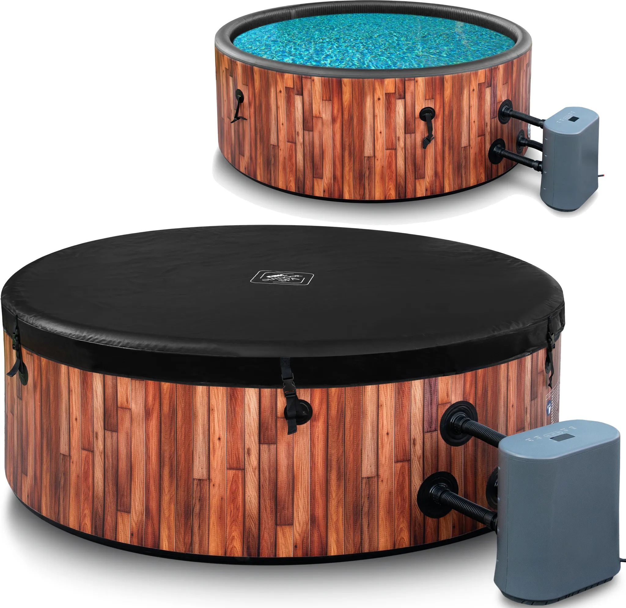 COIL Whirlpool SPA Aufblasbar, Schwimmbad mit Hydromassage, extra dünn, In- & Outdoor, 6 Personen, 175 cm, TEAK
