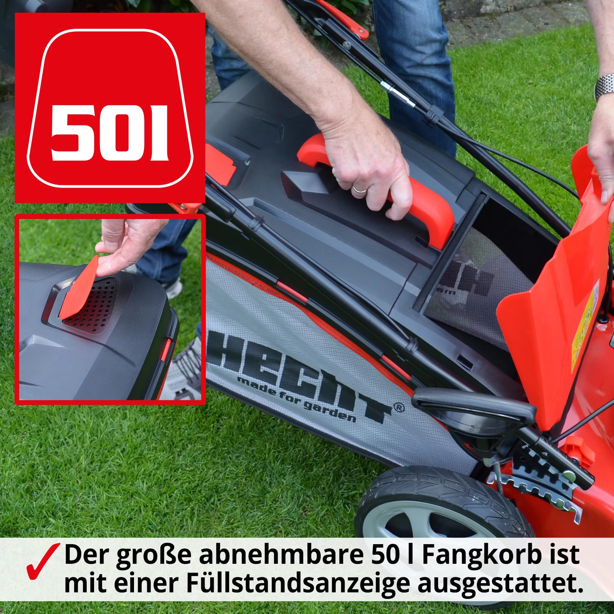 HECHT Rasenmäher Elektro mit Antrieb 1802 S | 46 cm Schnittbreite | 1800 W | 5in1 | Mulcher | 50 L Fangkorb | 3,3 km/h – Bild 7