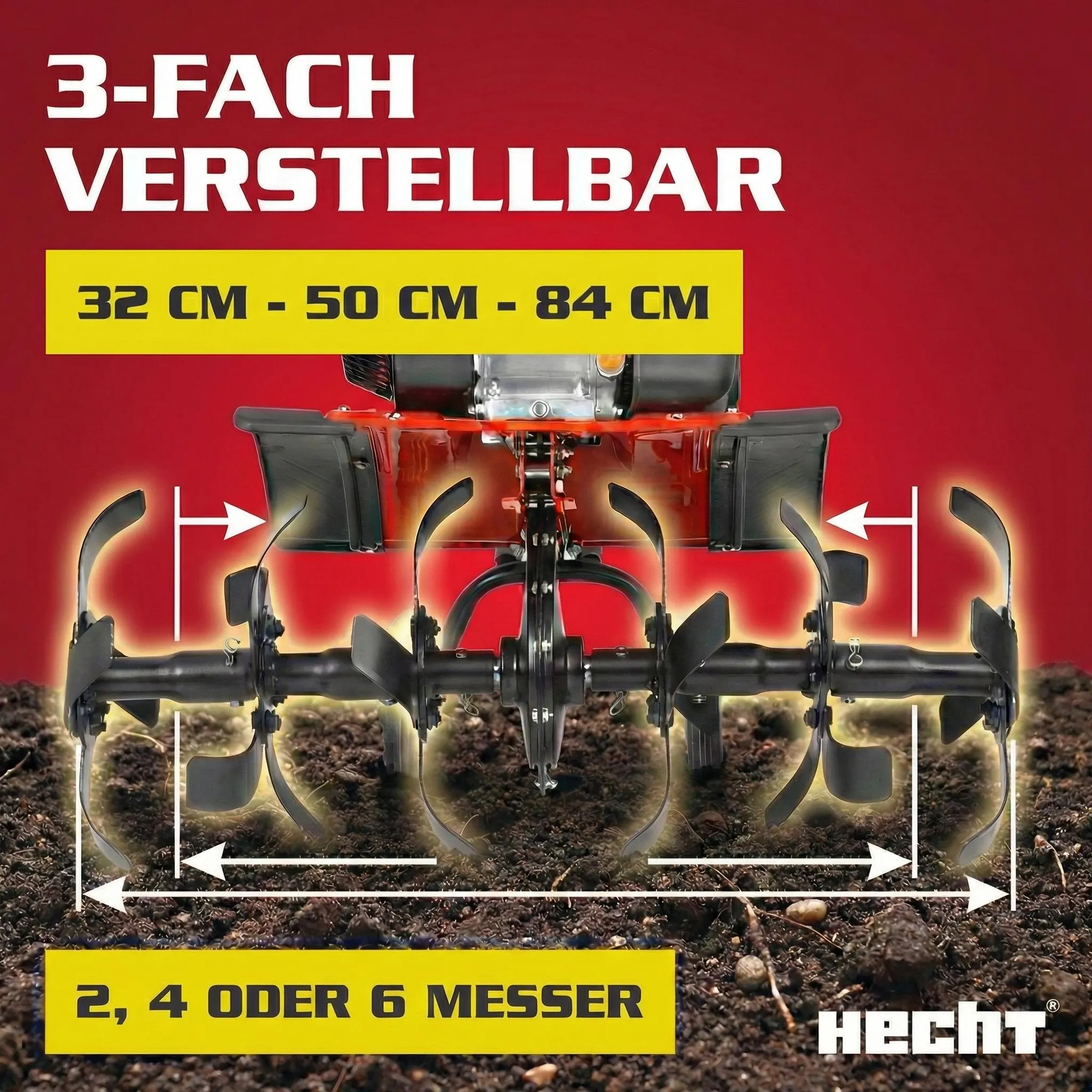 HECHT 785 Motorhacke Benzin | 32-84 cm Arbeitsbreite | 32 cm Arbeitstiefe | 6,5 PS | 4,5 kW | 196 cm³ – Bild 4