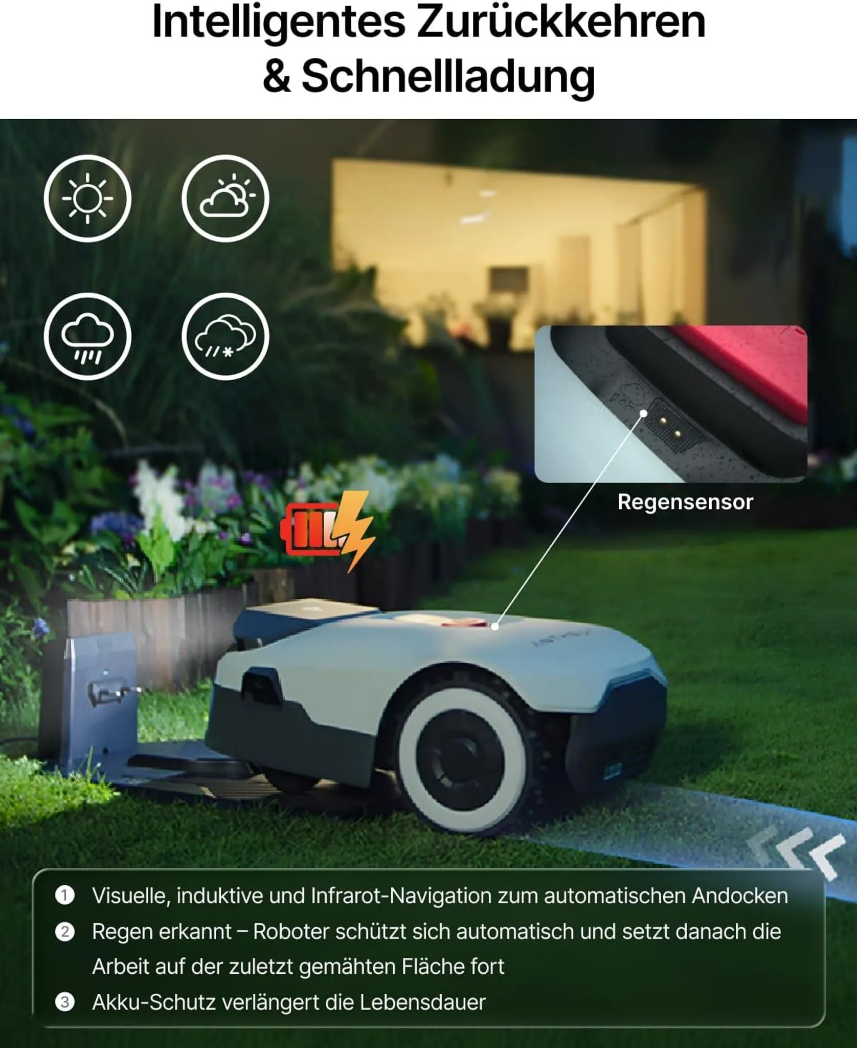 ANTHBOT Genie 600 RTK Mähroboter + 15 Messer – für 900m² ohne Draht – Quad-Vision KI, Kantenmähen, Mulchfunktion, 58dB – Bild 8