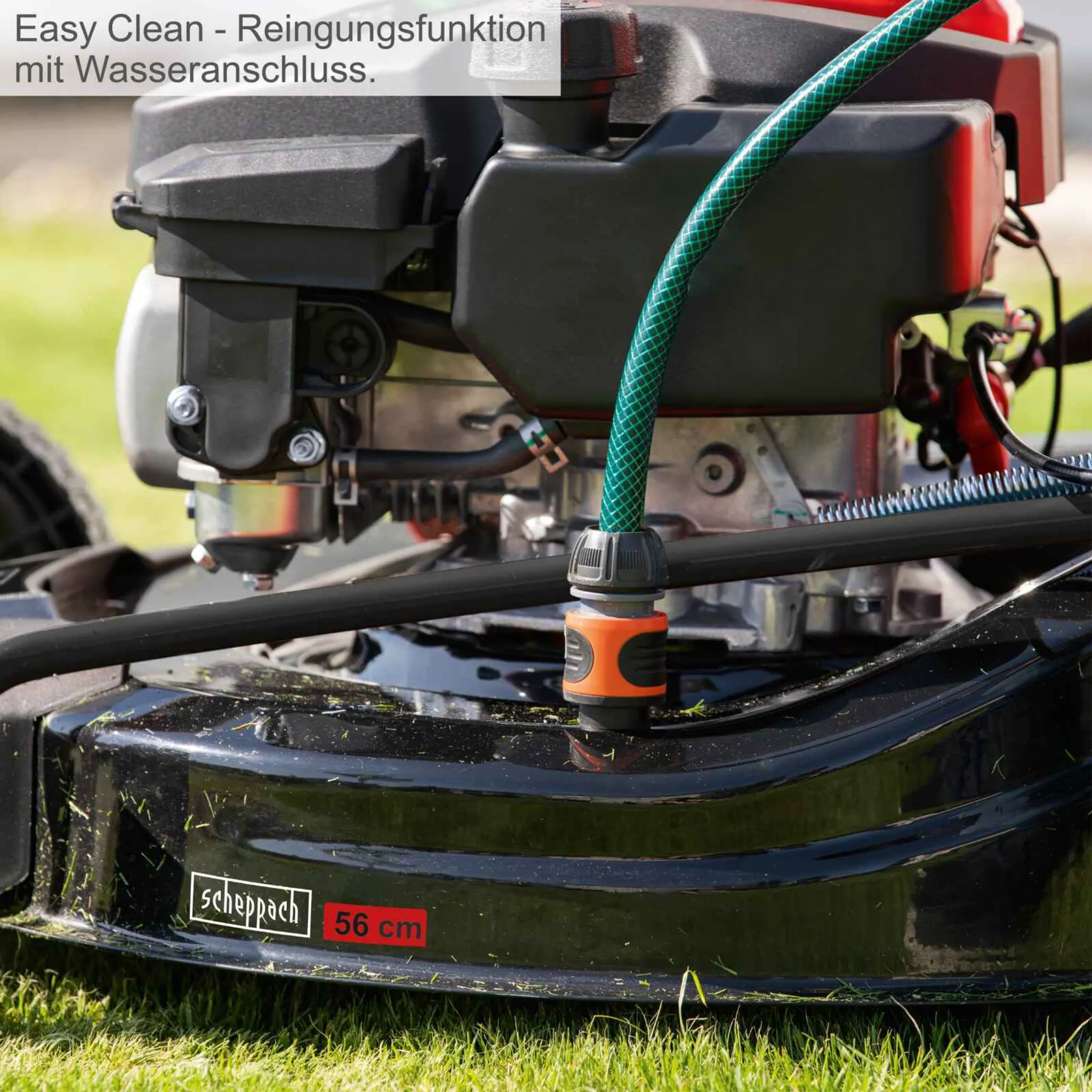 Scheppach Benzin Rasenmäher MS225-56 inkl. Motoröl | Radantrieb | 6PS | 56cm | 65L | Höhenverstellung 7 Stufen | Seitenauswurf & Reinigungsfunktion – Bild 7