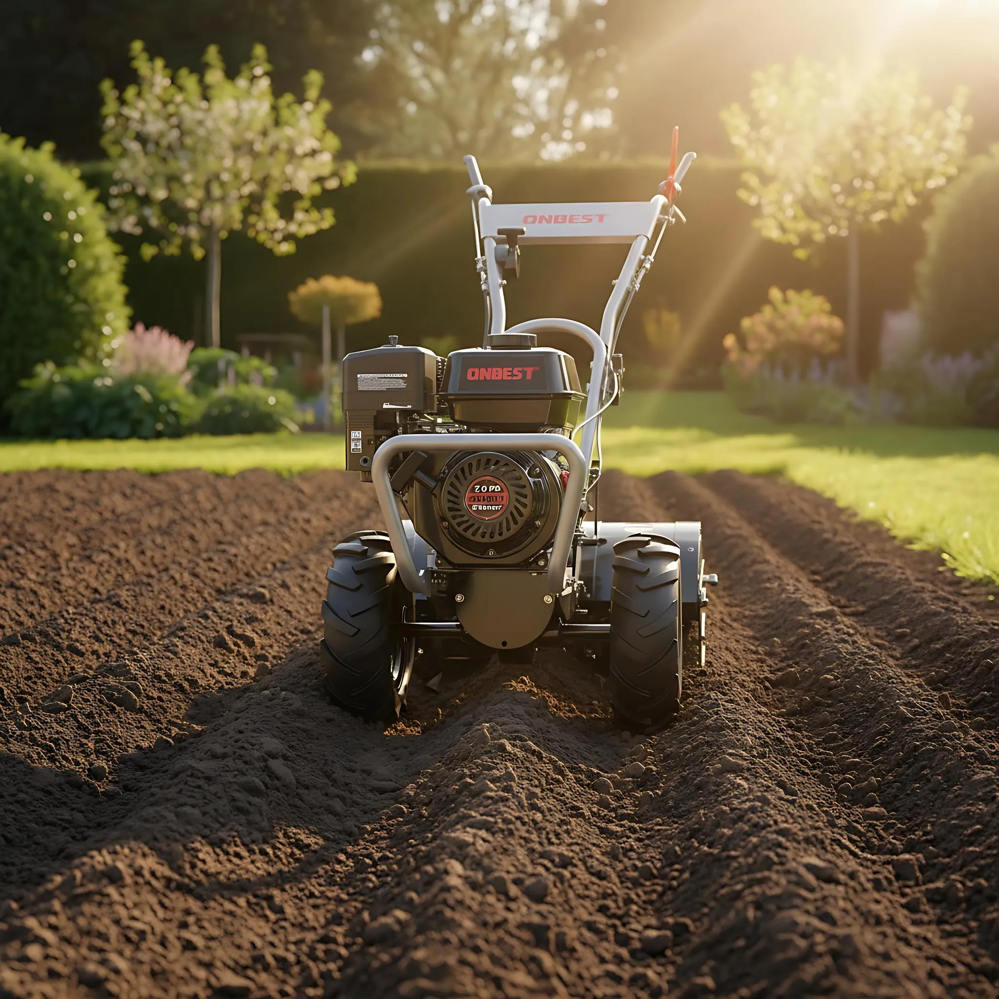 ONBEST Gartenfräse Benzin T4150 | 53 cm Arbeitsbreite | 5,6 PS | 35 cm Arbeitstiefe | 12 Hackmesser – Bild 2