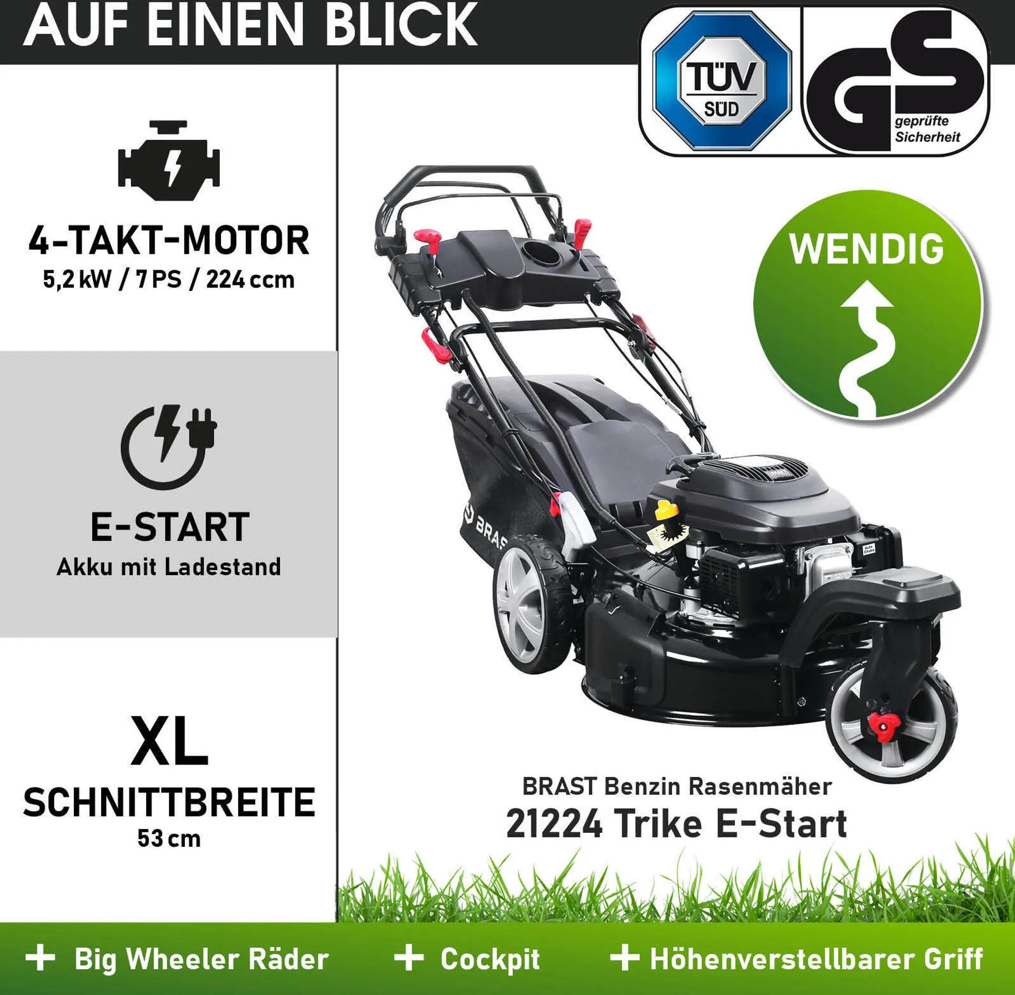 BRAST Benzin Rasenmäher 21224 Trike E-START – Bild 8