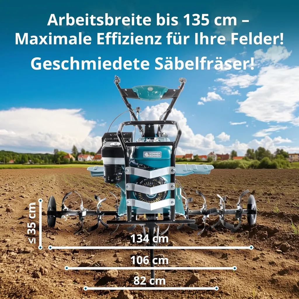 Könner & Söhnen KS 9HP-1350G-3 Benzin Bodenhacke mit Direktantrieb,gartenfräse, geschmiedete Säbelfräsen,3 Vorwärtsgänge, Rückwärtsgang, ≤134 cm – Bild 5