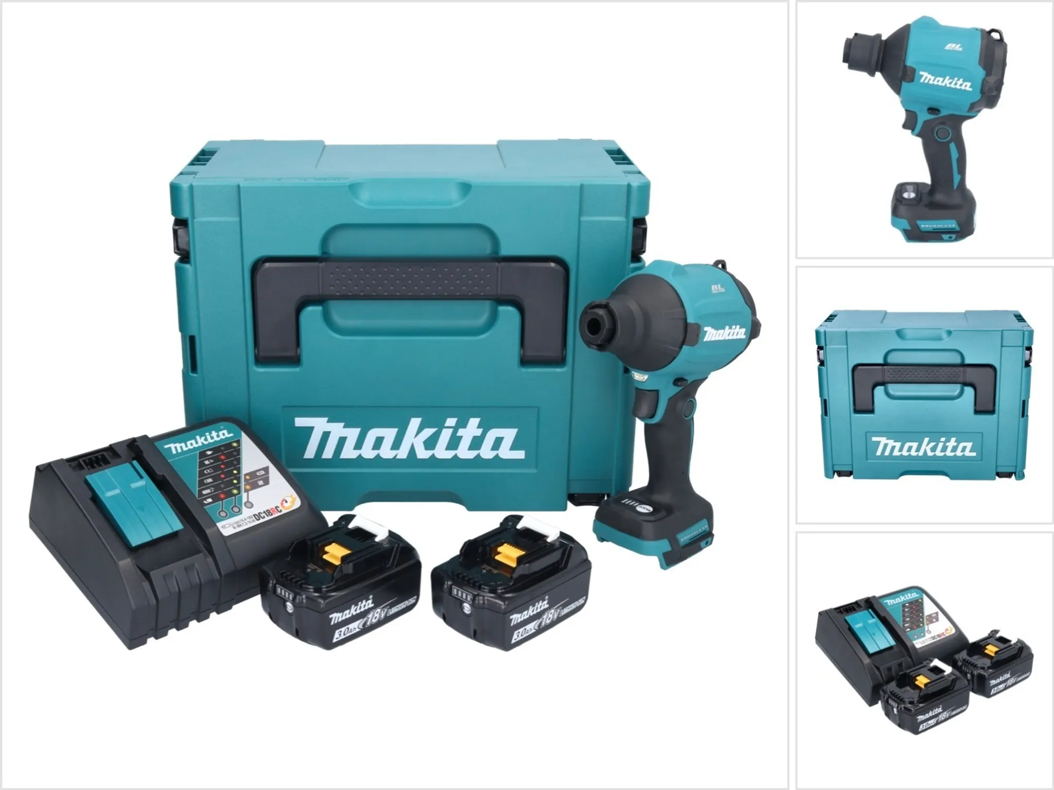 Makita DAS 180 RFJ Akku Gebläse 18 V Brushless + 2x Akku 3,0 Ah + Ladegerät + Makpac – Bild 2
