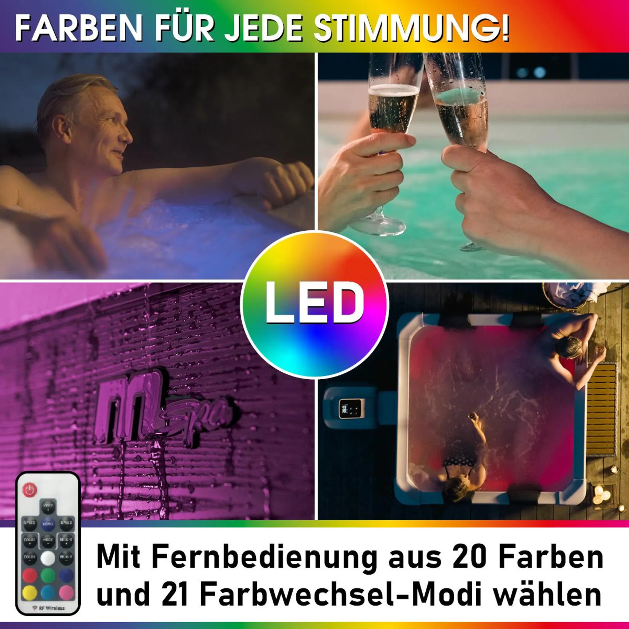 BRAST Whirlpool MSpa Oslo Plus XXL mit Fester Außenwand | LED-Beleuchtung 20 einstellbare Farben für 6 Personen | 180x180x65cm | 140 Massagedüsen | Ganzjähriger Einsatz Winterfest | In & Outdoor Pool – Bild 6
