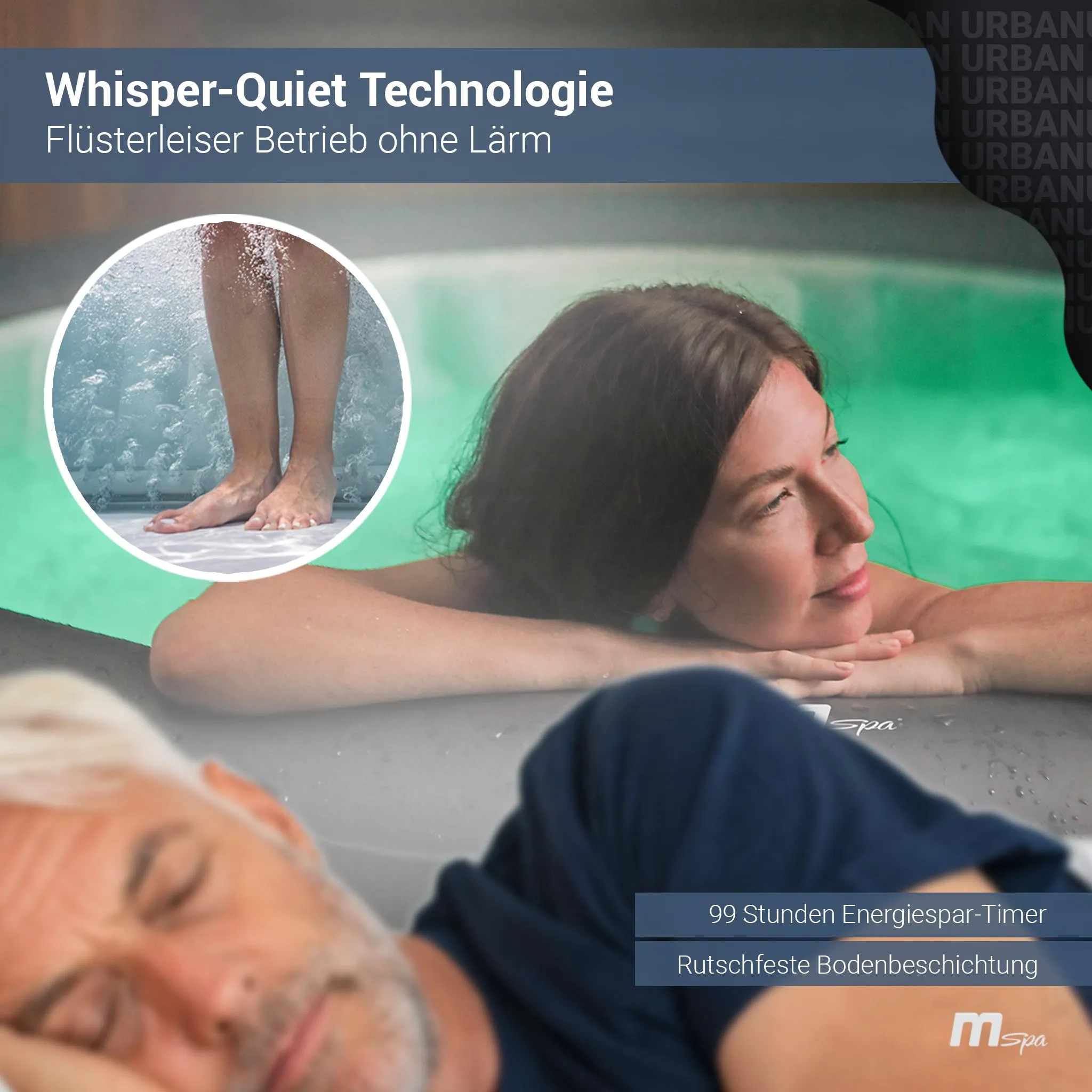 MSpa Whirlpool Urban Aurora | 6 Personen Pool - aufblasbar - UVC+ Filter - LED RGB Band - Ozon-Desinfektion - Anti-Frost - mit Zubehör - 204 x 70 cm – Bild 8