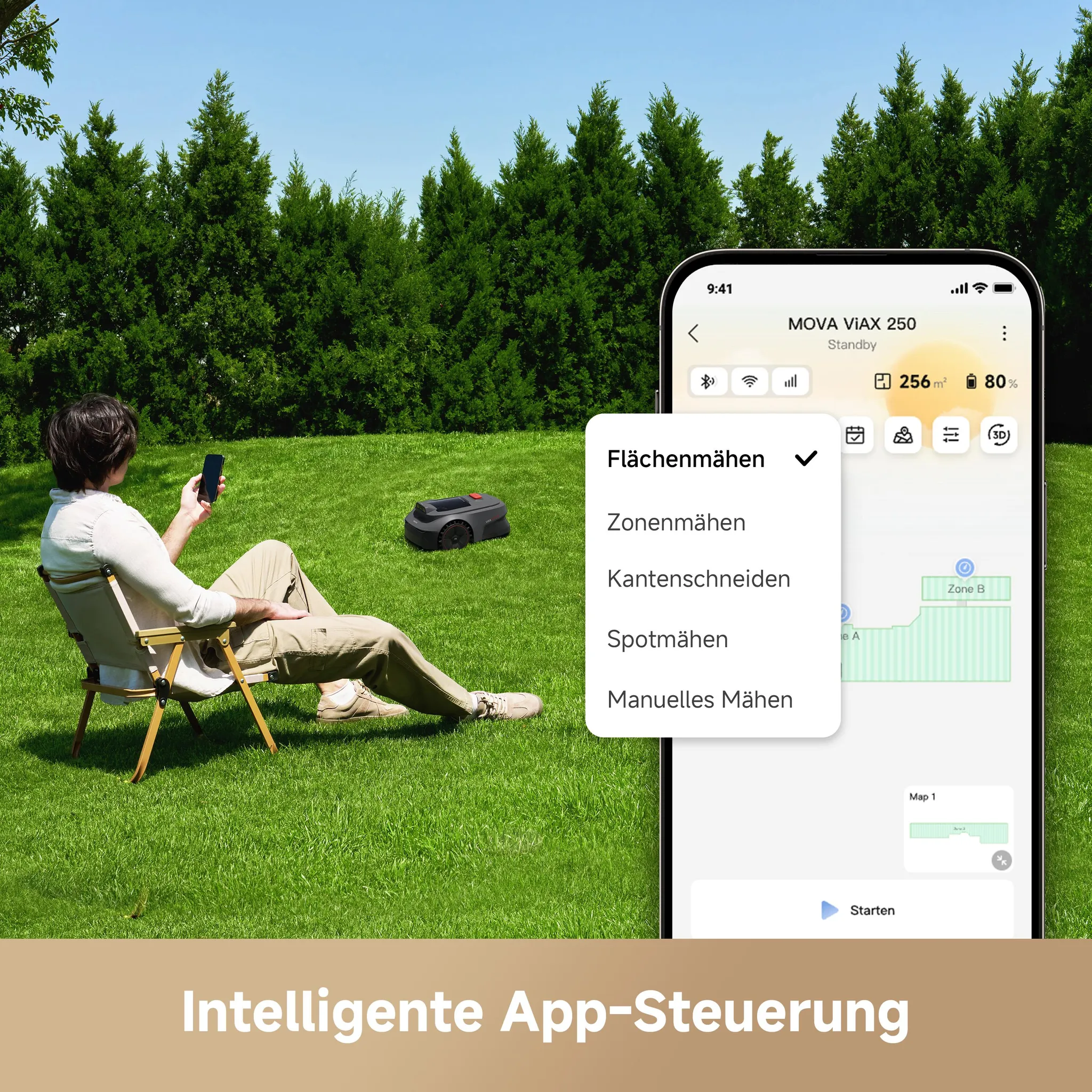 MOVA ViAX 250 Mähroboter – 250 m², UltraEyes™ KI-Dual-Vision, U-Bahnplanung, Dual-Map, Hindernisvermeidung, App-Steuerung, 50min Akkulaufzeit – Bild 7