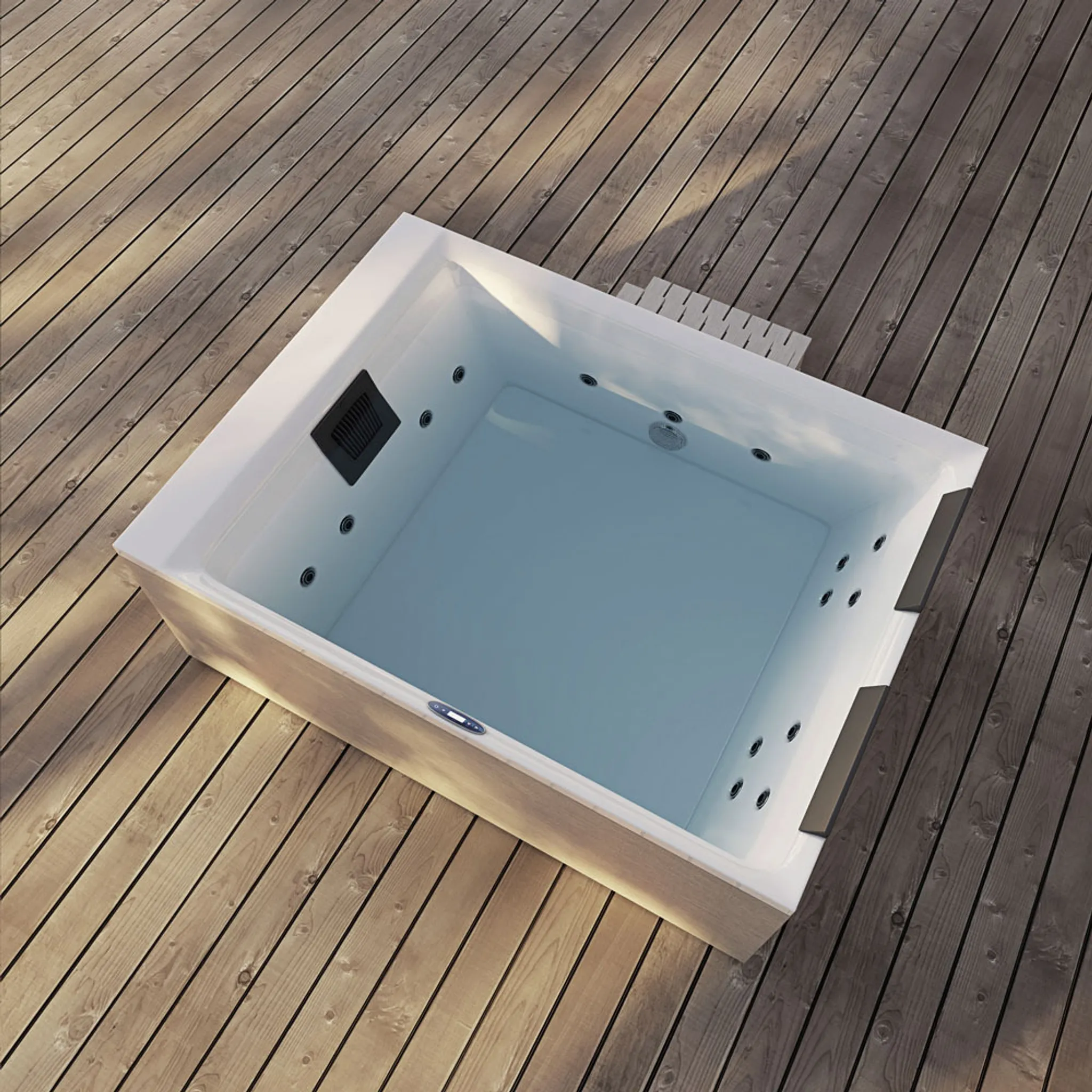 HOME DELUXE - Outdoor Whirlpool NIMBUS PURE– ohne Treppe und Thermoabdeckung - Maße: 190 x 140 x 70 cm- Inkl. Heizung, 18 Massagedüsen I Außen Whirlpool für 2 Personen – Bild 3