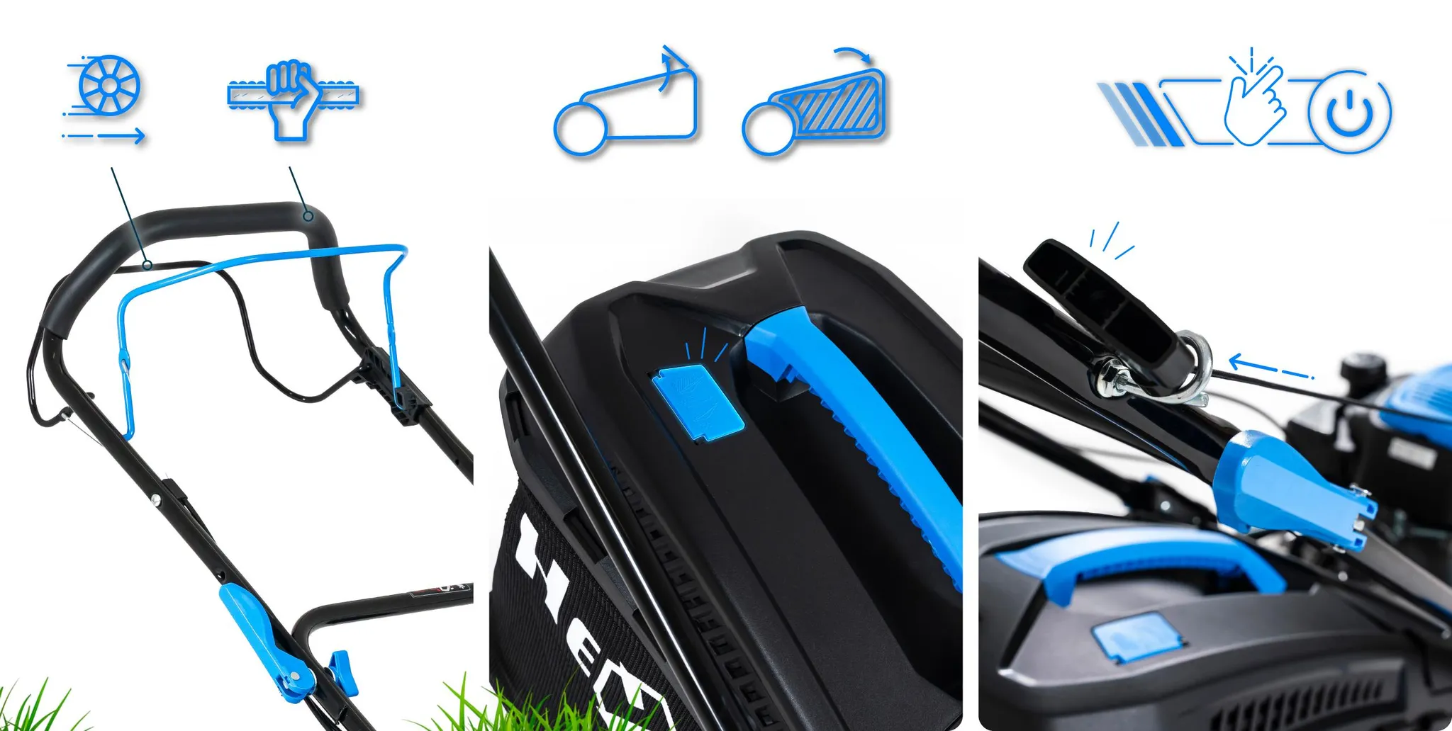 Hexwelt Benzin Rasenmäher mit Antrieb | Schnittbreite 56cm | Mulchfunktion | 60L | 4,4 kW Benzinmäher | 8 Stufen (25-75mm) | ultraleicht, kompakt | – Bild 4